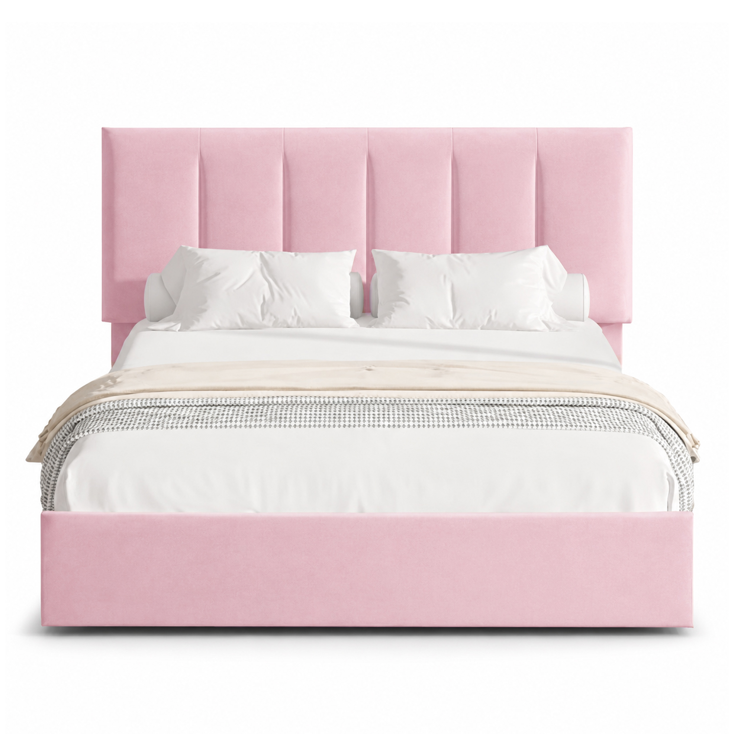 CAMA LEMUEBLE TAPIZADA LISTÓN ADDA 1.5 PLZ ROSA - 1
