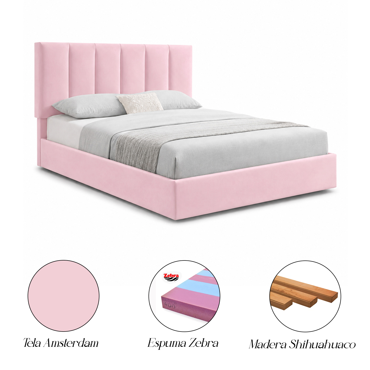 CAMA LEMUEBLE TAPIZADA LISTÓN ADDA 2 PLAZAS ROSA - 4