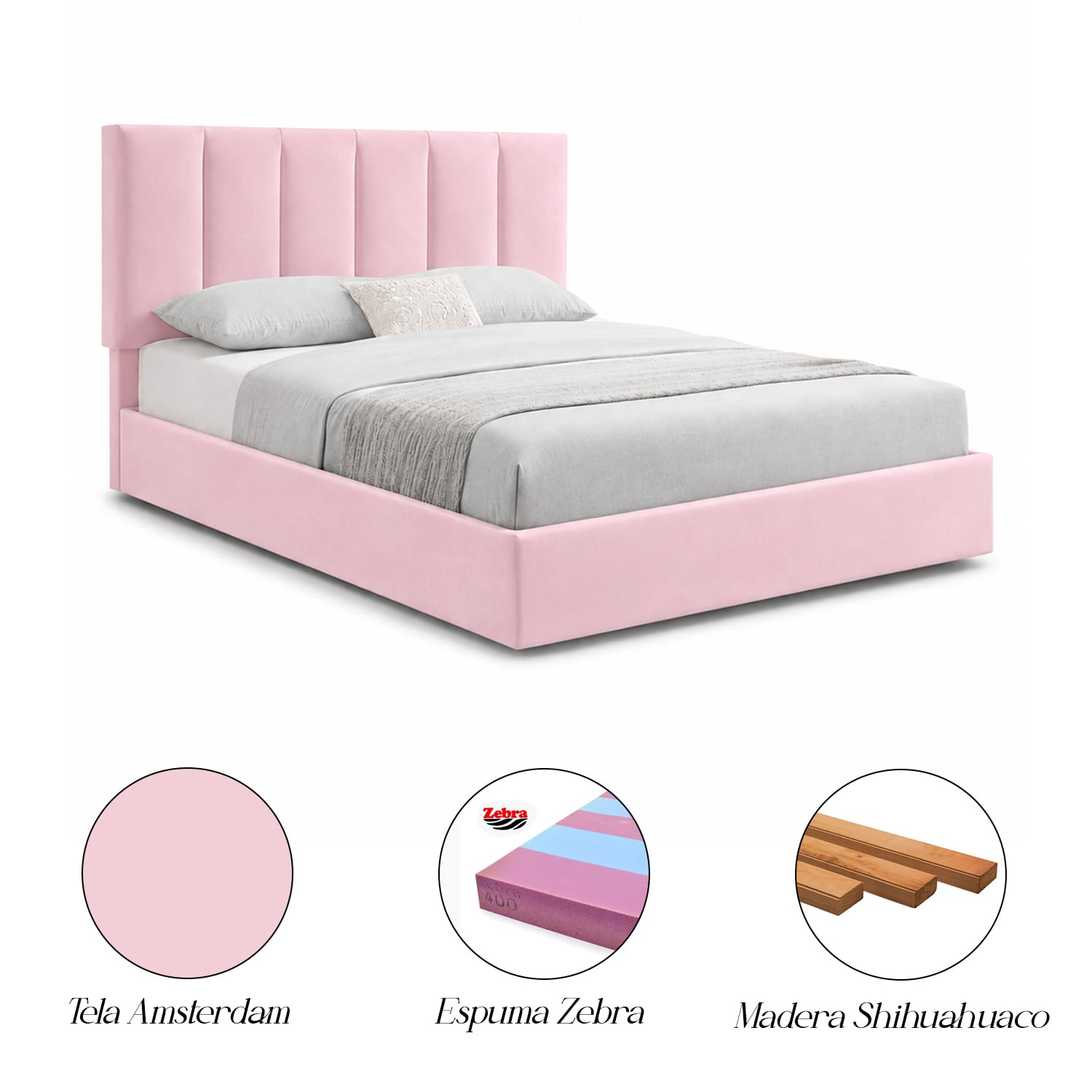 CAMA LEMUEBLE TAPIZADA LISTÓN ADDA QUEEN ROSA - 4