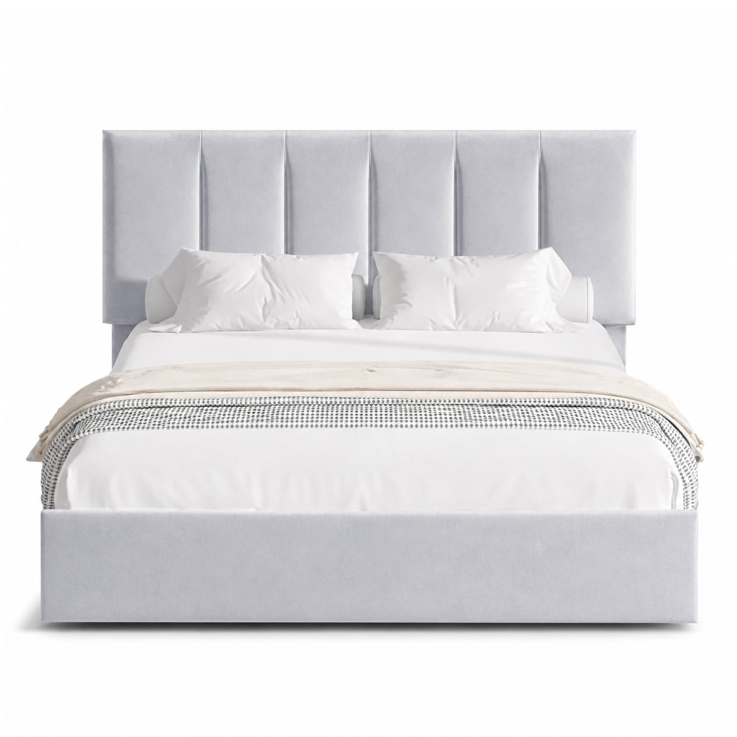 CAMA LEMUEBLE TAPIZADA LISTÓN ADDA 2 PLAZAS GRIS CLARO - 1