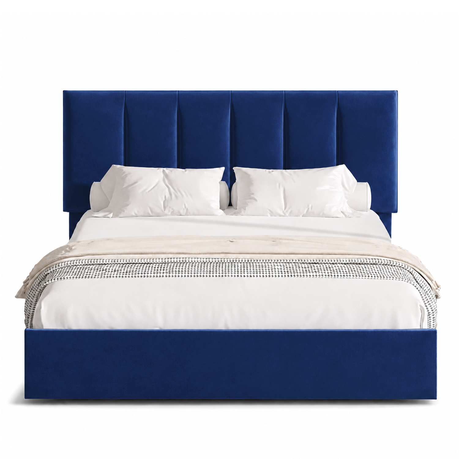 CAMA LEMUEBLE TAPIZADA LISTÓN ADDA 2 PLAZAS AZUL - 1