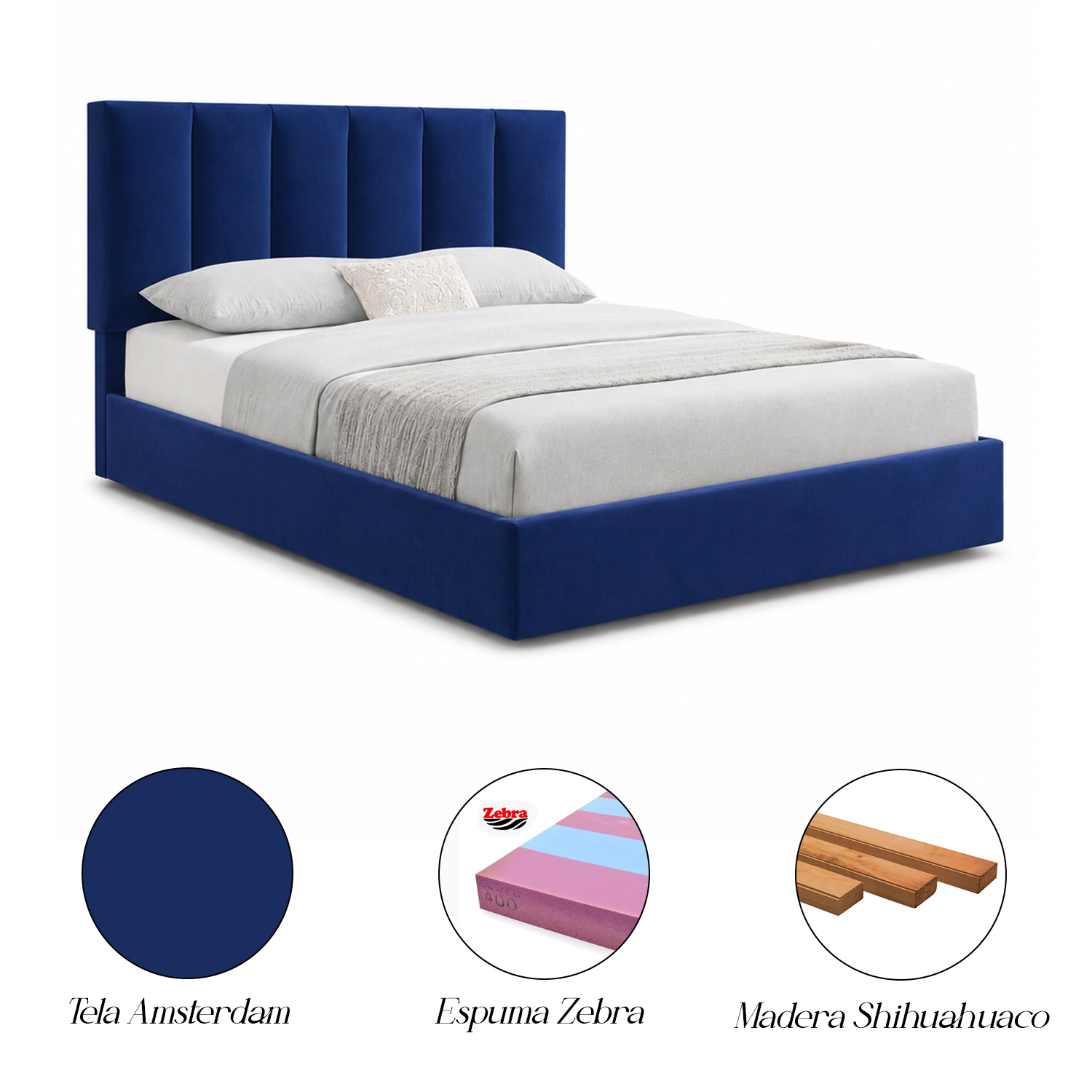 CAMA LEMUEBLE TAPIZADA LISTÓN ADDA QUEEN AZUL - 4