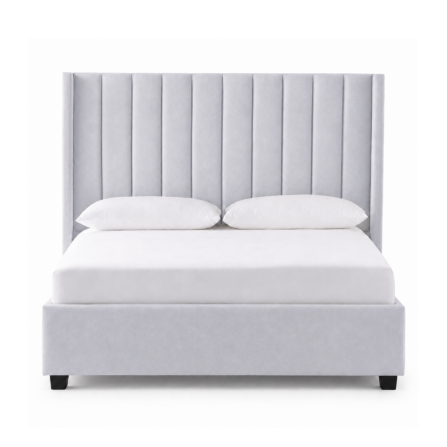 CAMA LEMUEBLE TAPIZADA LISTÓN CON PATAS DE MADERA QUEEN GRIS CLARO - 1