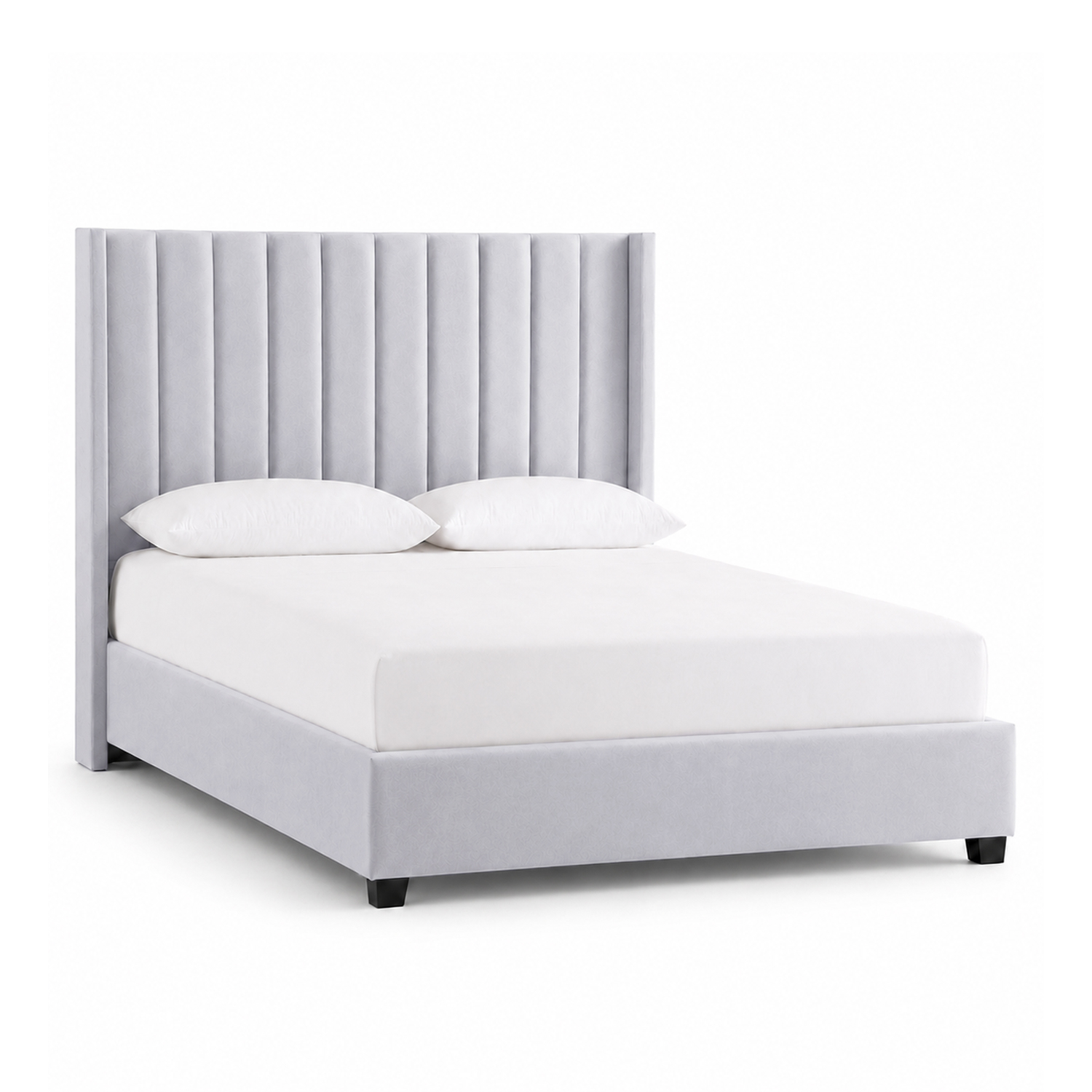 CAMA LEMUEBLE TAPIZADA LISTÓN CON PATAS DE MADERA QUEEN GRIS CLARO - 2