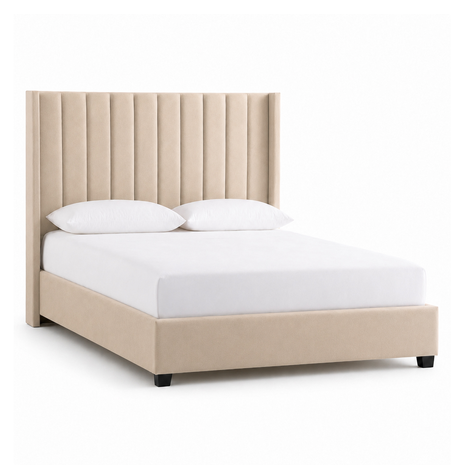 CAMA LEMUEBLE TAPIZADA LISTÓN CON PATAS DE MADERA QUEEN BEIGE - 2
