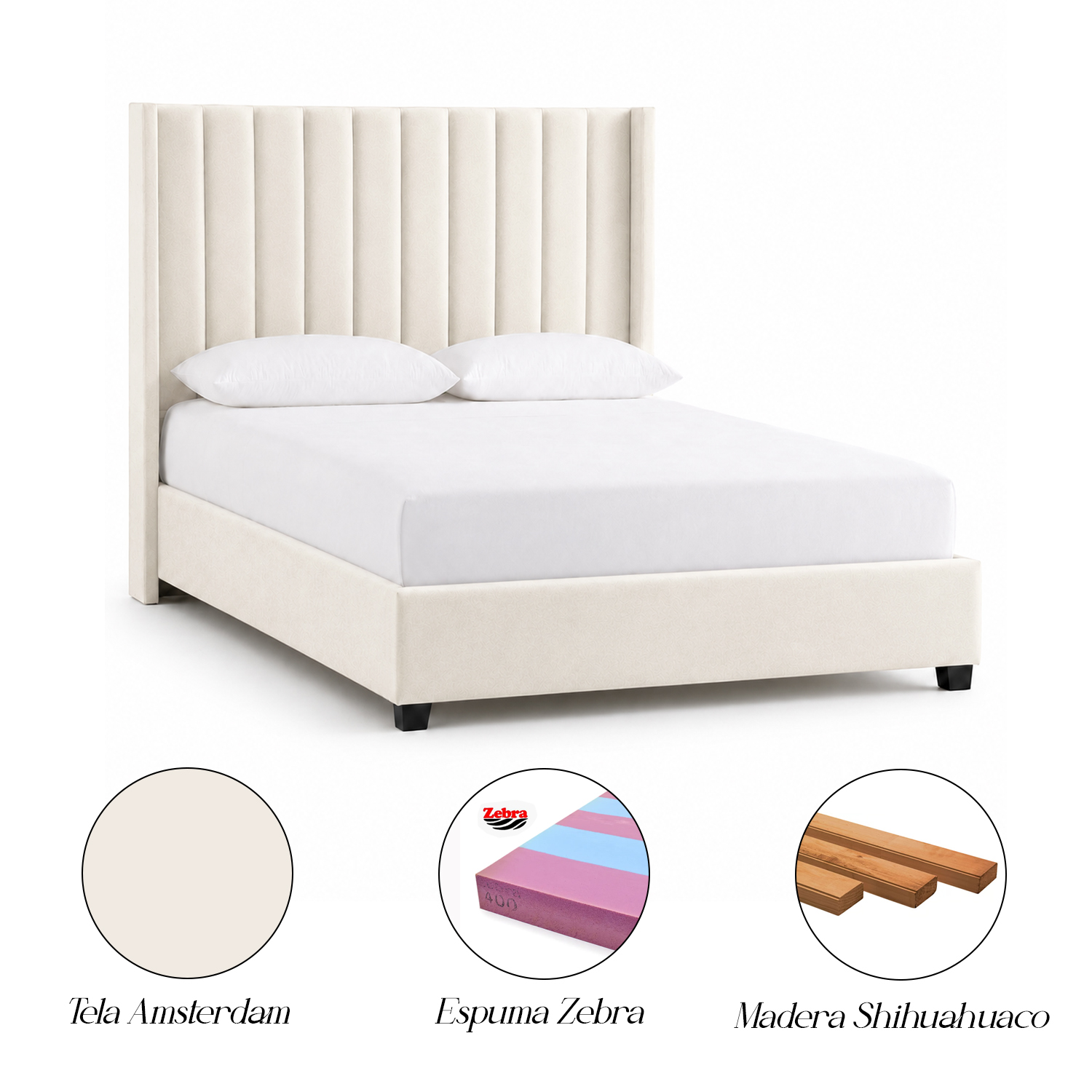 CAMA TAPIZADA LEMUEBLE LISTÓN CON PATAS DE MADERA 1.5 PLZ IVORY - 5