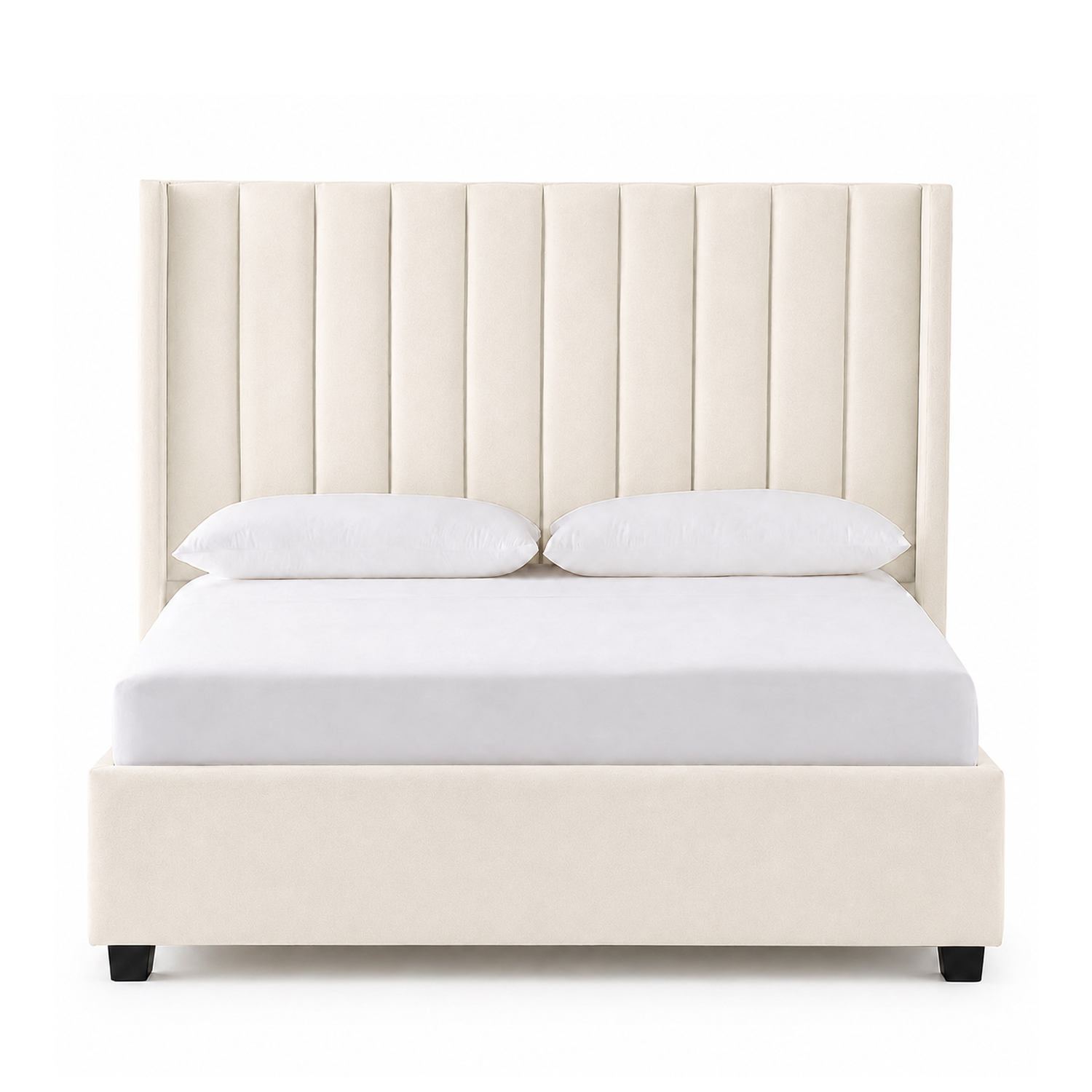 CAMA TAPIZADA LEMUEBLE LISTÓN CON PATAS DE MADERA QUEEN IVORY - 1