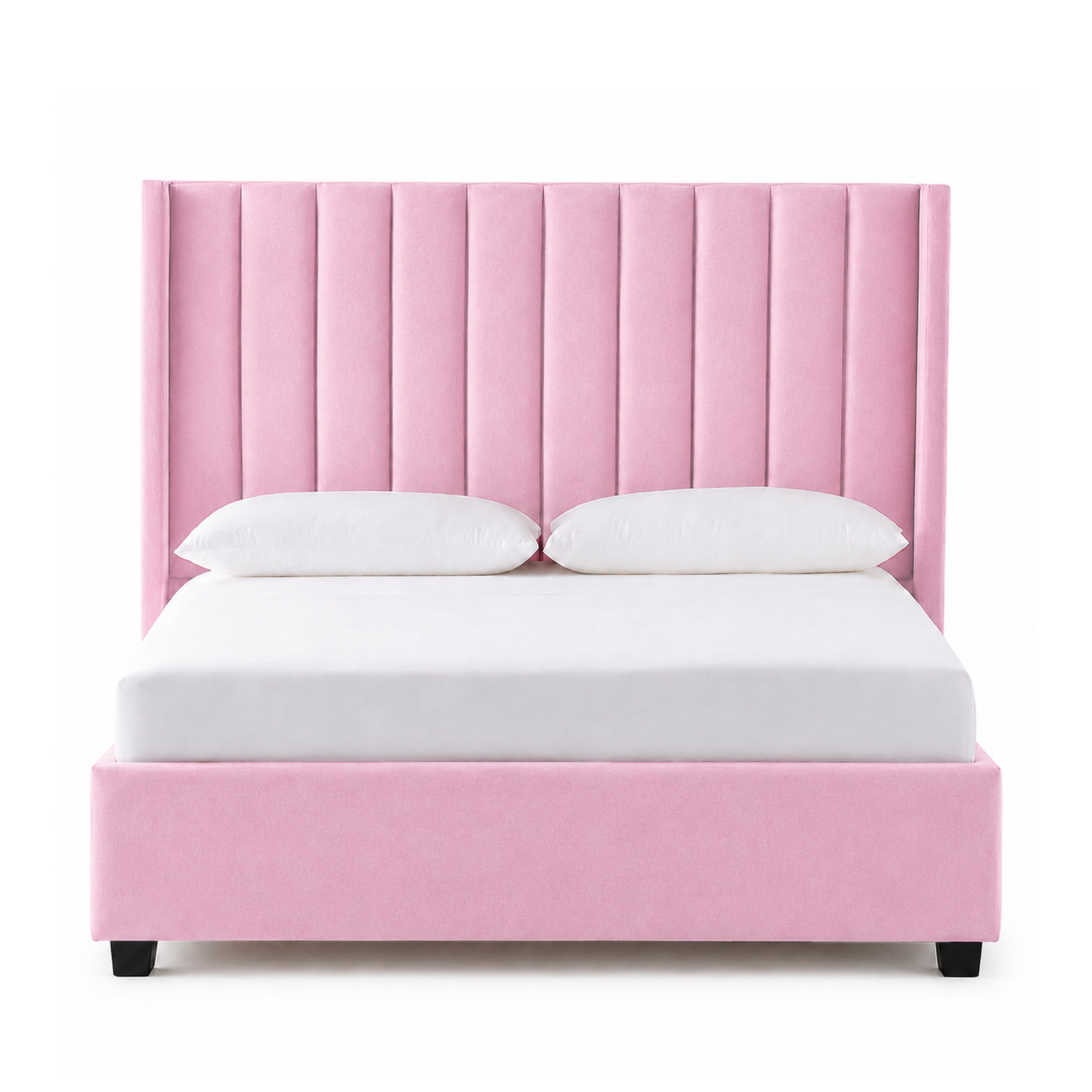 CAMA TAPIZADA LEMUEBLE LISTÓN CON PATAS DE MADERA 1.5 PLZ ROSA - 1