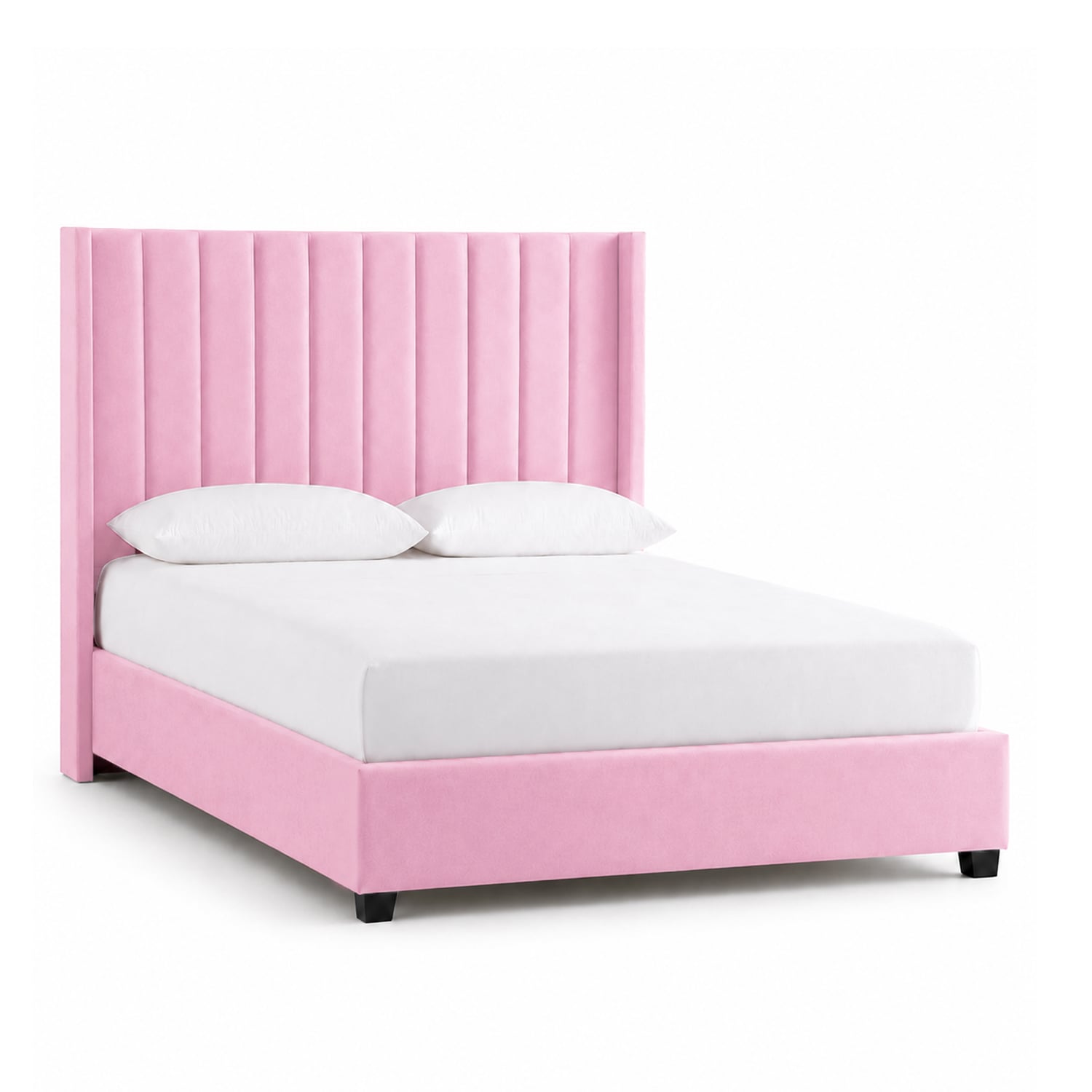 CAMA TAPIZADA LEMUEBLE LISTÓN CON PATAS DE MADERA 1.5 PLZ ROSA - 2
