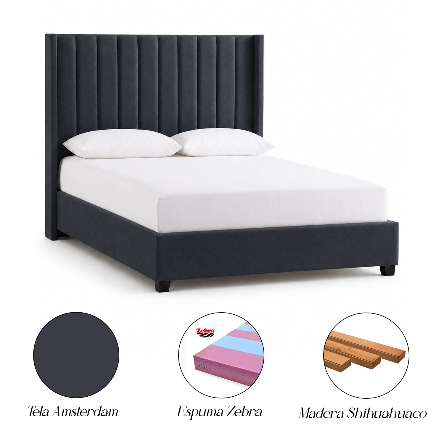 CAMA TAPIZADA LEMUEBLE LISTÓN CON PATAS DE MADERA 1.5 PLZ GRIS OSCURO - 5