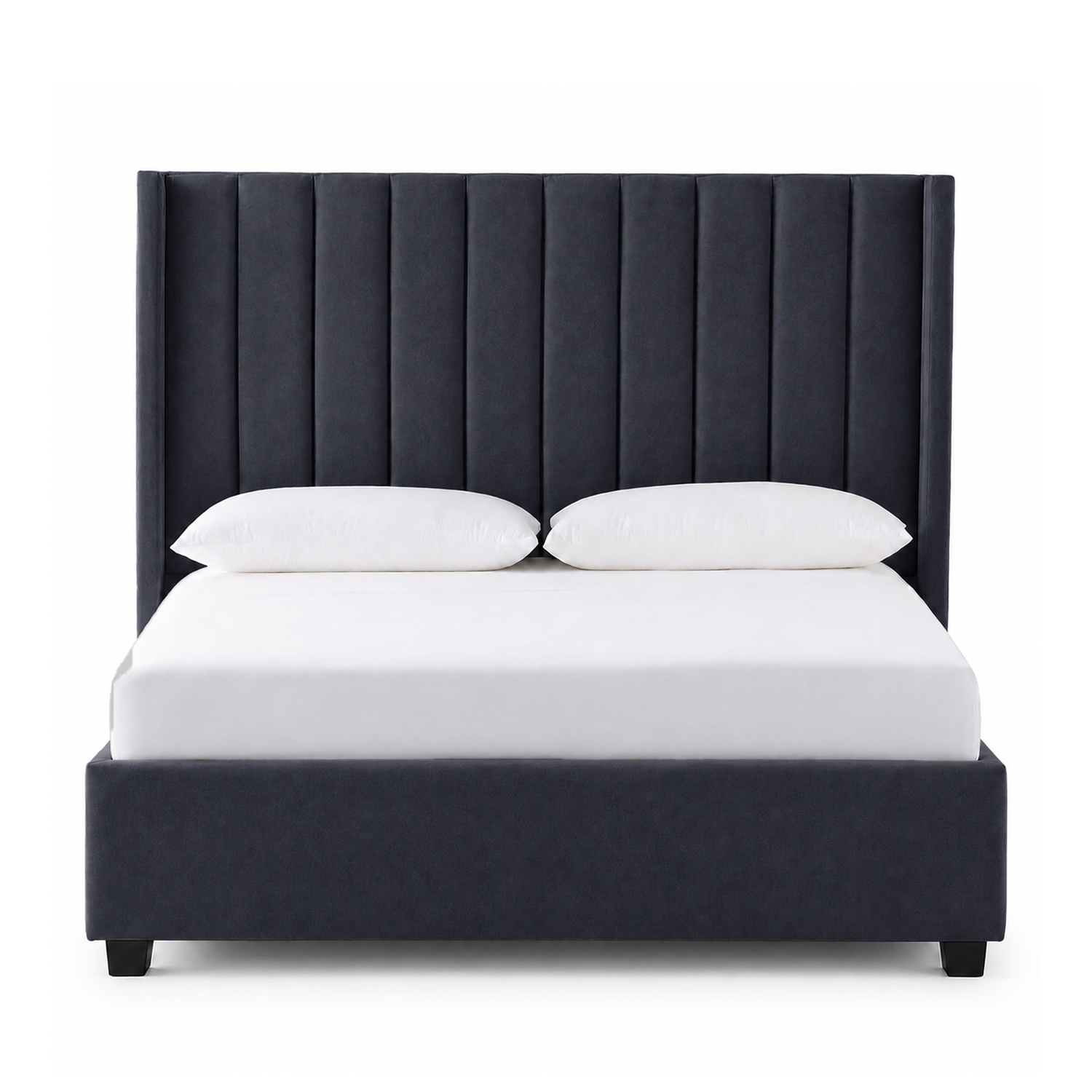 CAMA TAPIZADA LEMUEBLE LISTÓN CON PATAS DE MADERA 2 PLAZAS GRIS OSCURO - 1