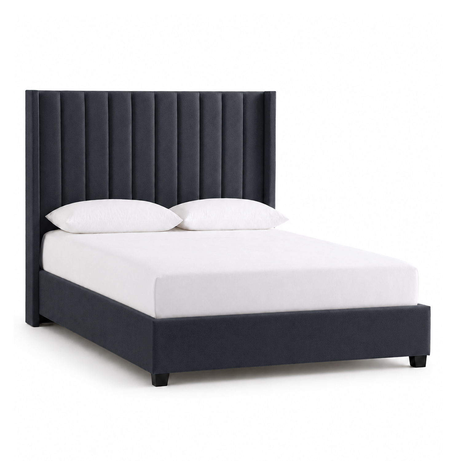 CAMA TAPIZADA LEMUEBLE LISTÓN CON PATAS DE MADERA 2 PLAZAS GRIS OSCURO - 2