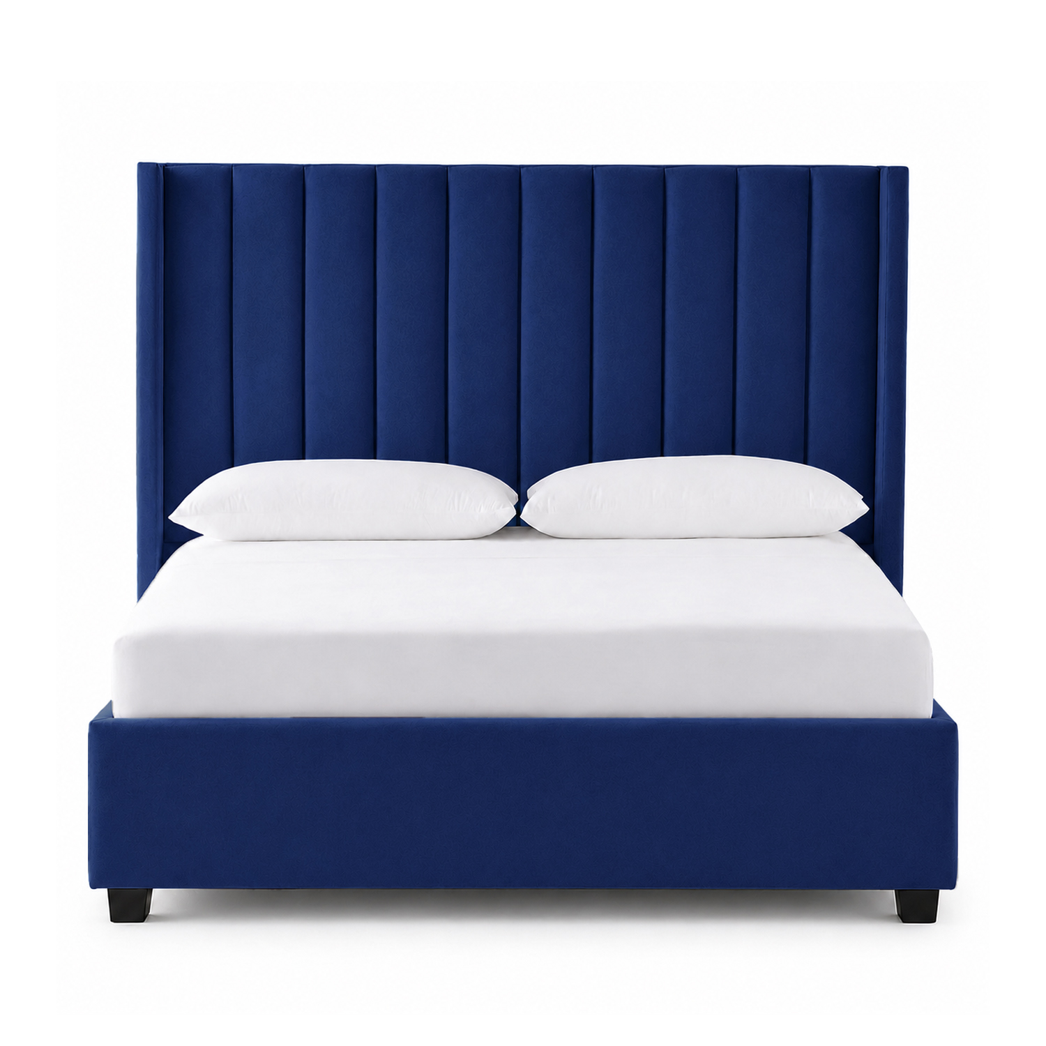 CAMA TAPIZADA LEMUEBLE LISTÓN CON PATAS DE MADERA 1.5 PLZ AZUL - 1