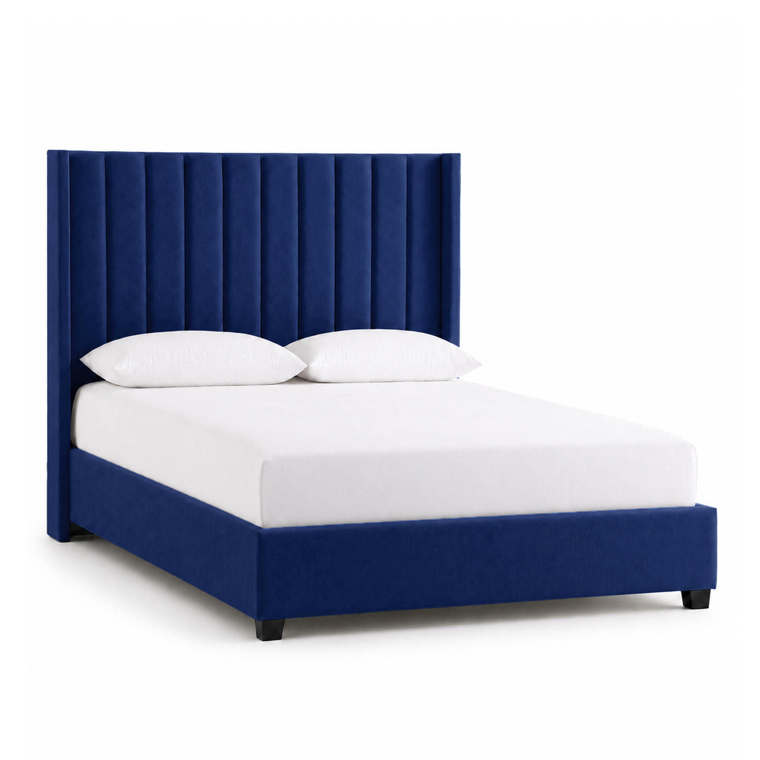 CAMA TAPIZADA LEMUEBLE LISTÓN CON PATAS DE MADERA 1.5 PLZ AZUL - 2