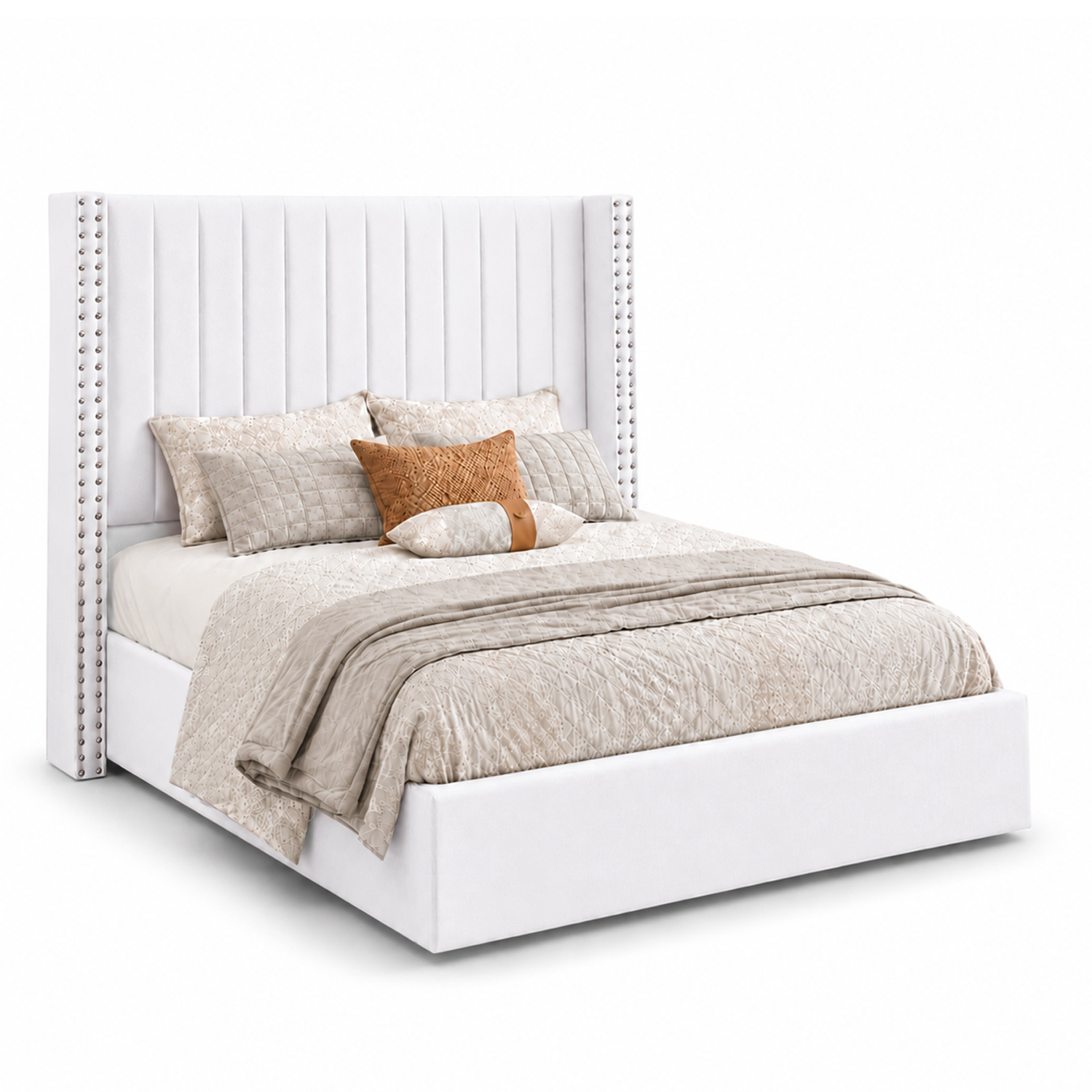 CAMA TAPIZADA LISTÓN CON TACHUELAS LEMUEBLE 1.5 PLZ CRUDO CLARO - 2