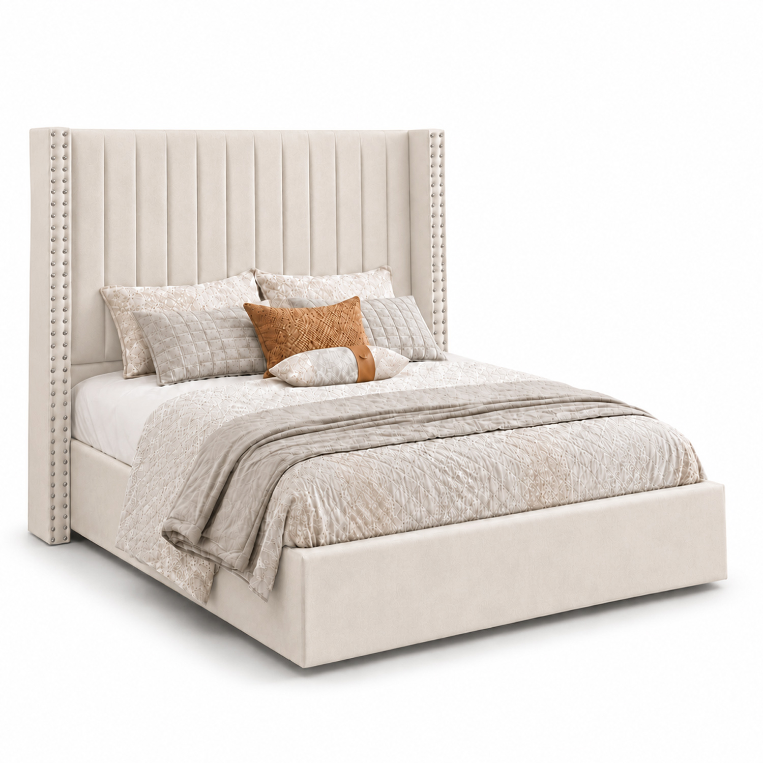 CAMA TAPIZADA LISTÓN CON TACHUELAS LEMUEBLE 1.5 PLZ BEIGE - 2