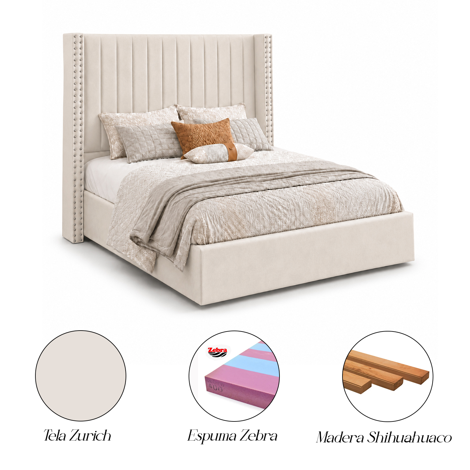 CAMA TAPIZADA LISTÓN CON TACHUELAS LEMUEBLE 1.5 PLZ BEIGE - 5