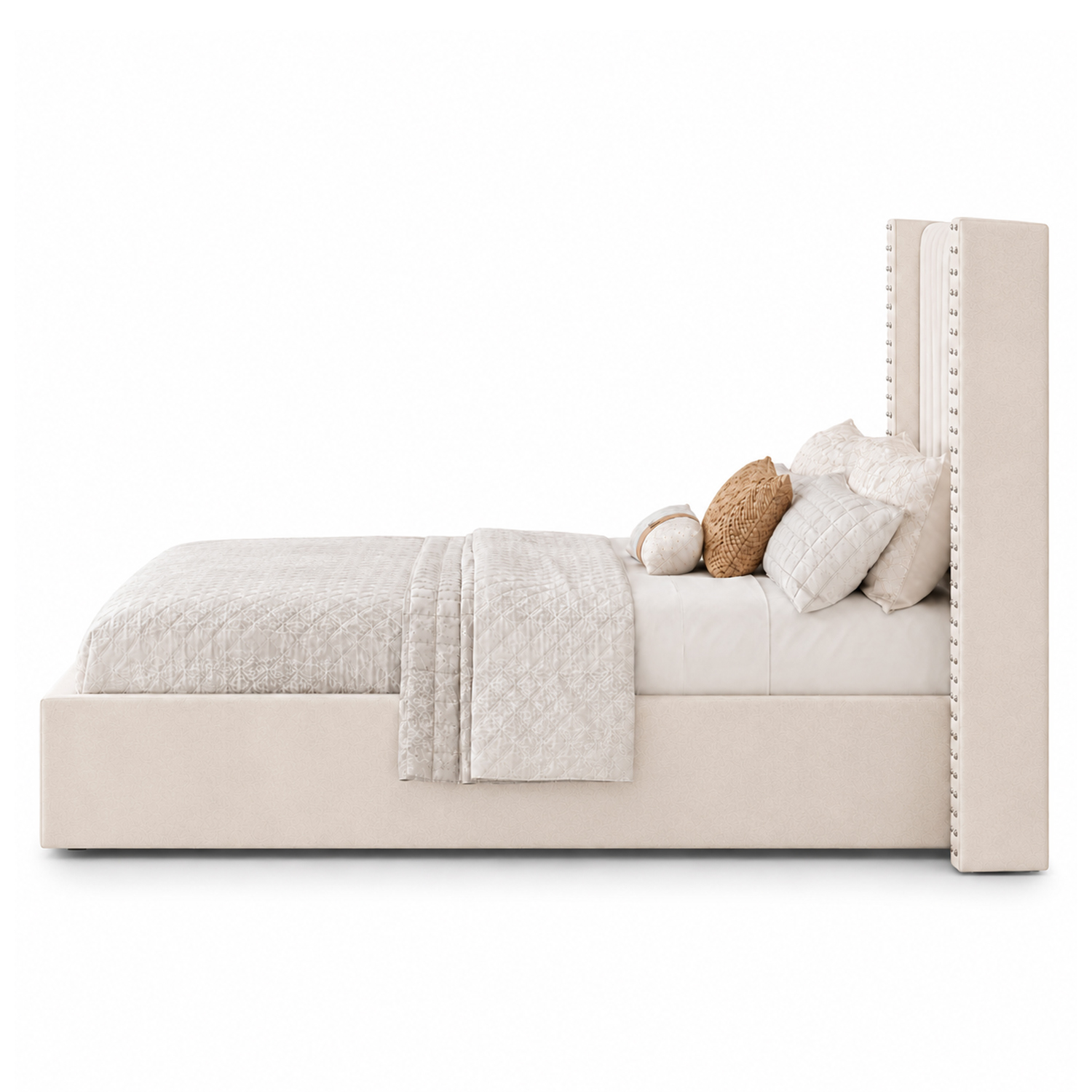 CAMA TAPIZADA LISTÓN CON TACHUELAS LEMUEBLE 2 PLAZAS BEIGE - 3