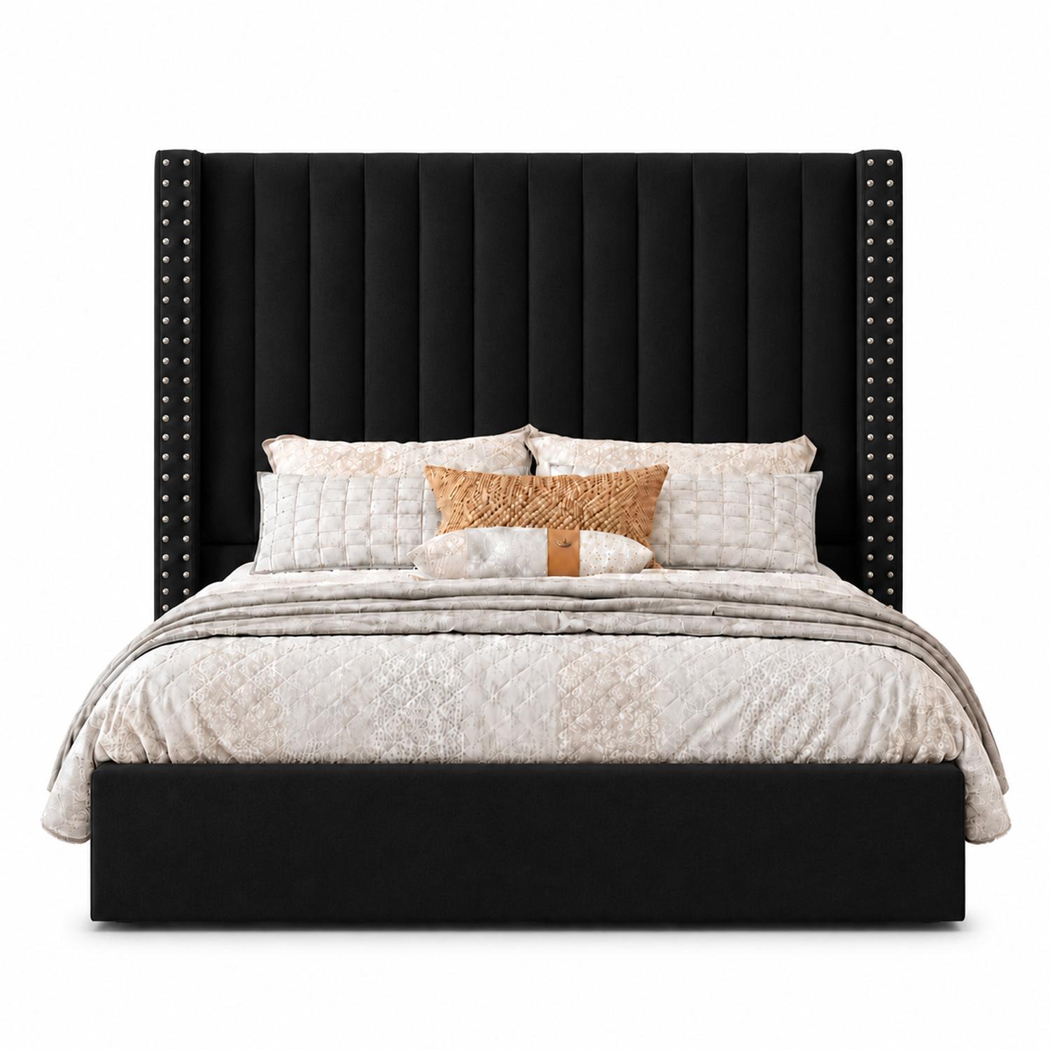 CAMA TAPIZADA LISTÓN CON TACHUELAS LEMUEBLE 1.5 PLZ NEGRO - 1