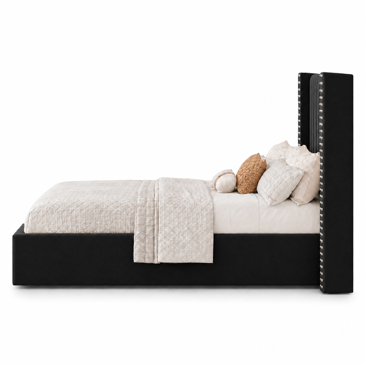 CAMA TAPIZADA LISTÓN CON TACHUELAS LEMUEBLE 1.5 PLZ NEGRO - 3
