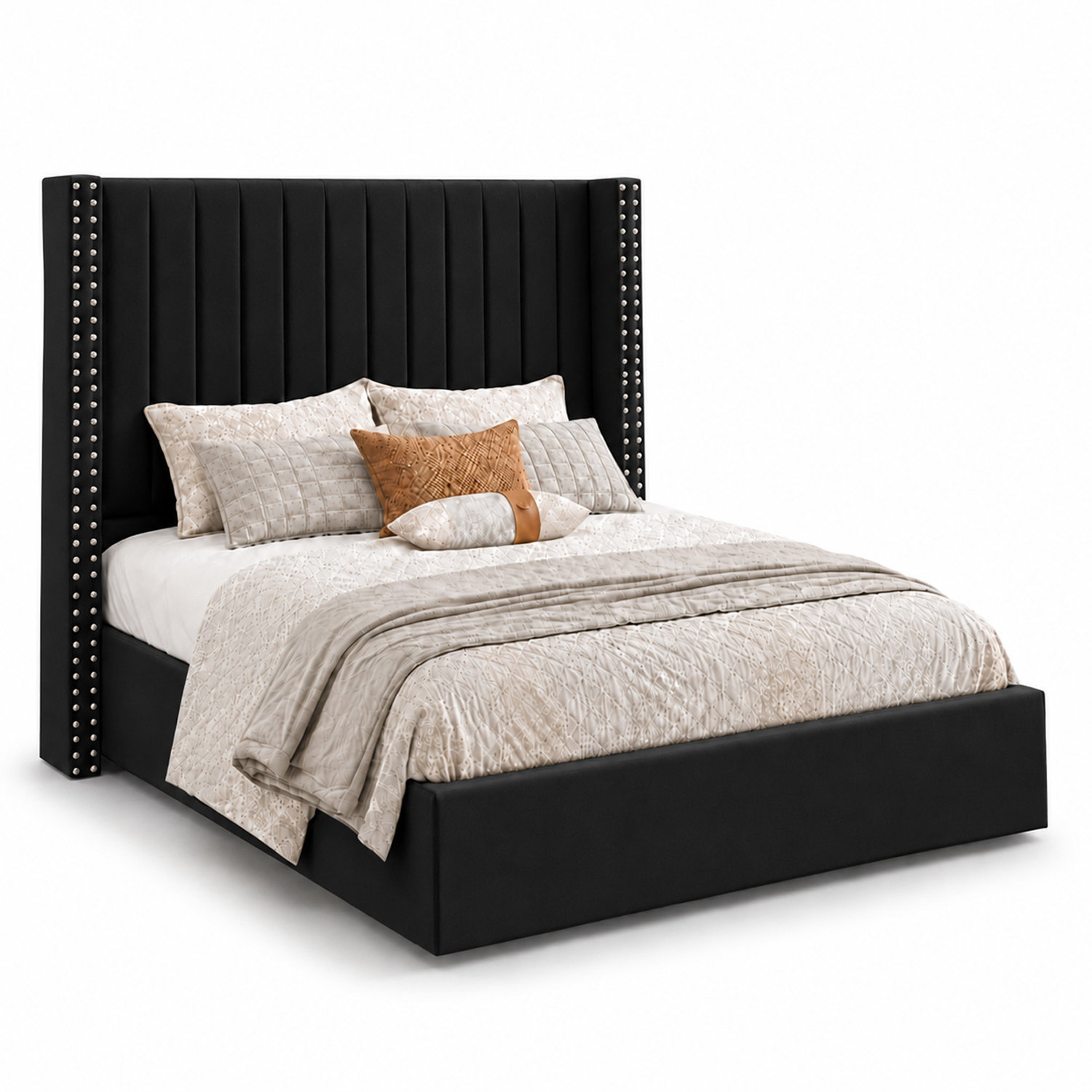 CAMA TAPIZADA LISTÓN CON TACHUELAS LEMUEBLE 2 PLAZAS NEGRO - 2