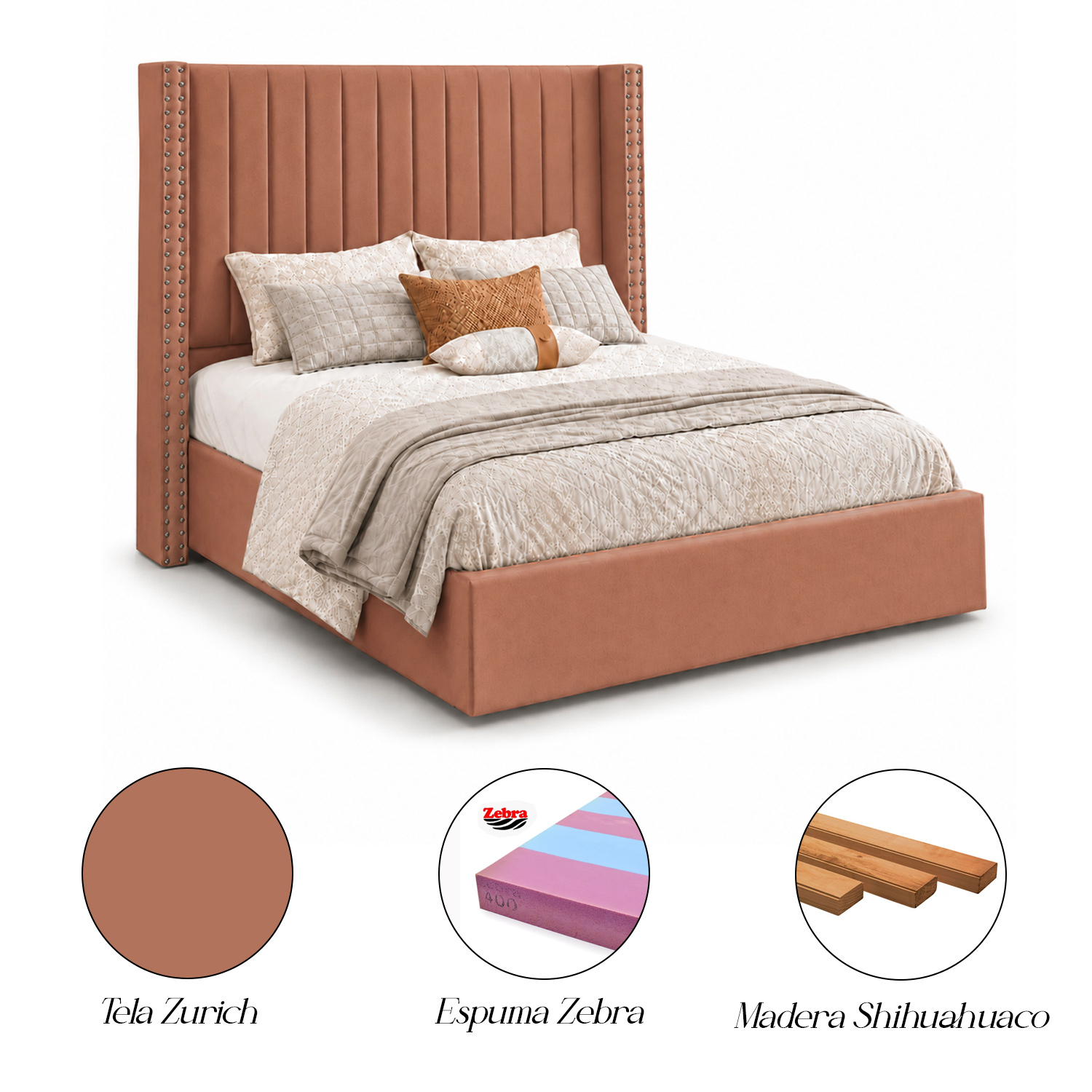 CAMA TAPIZADA LISTÓN CON TACHUELAS LEMUEBLE 1.5 PLZ DURAZNO - 5