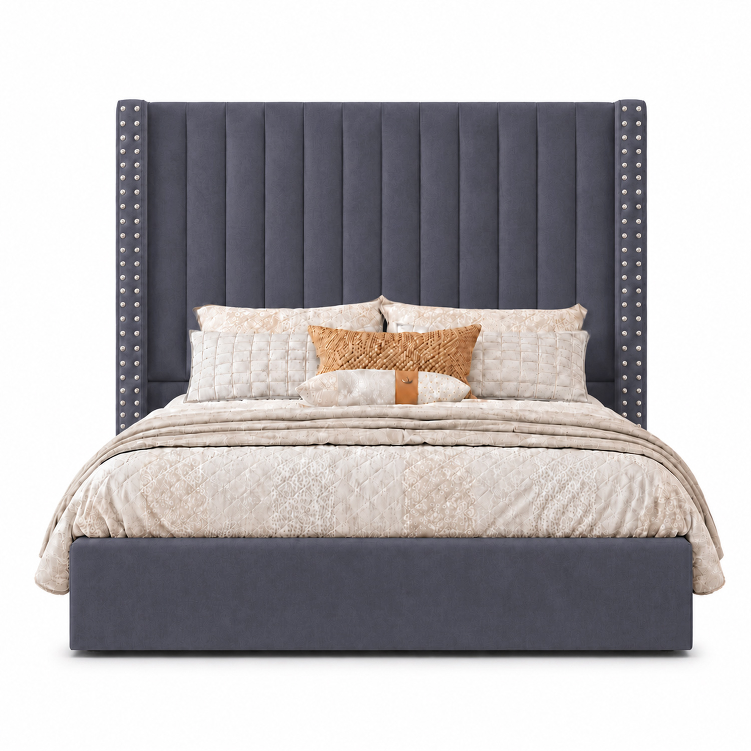 CAMA TAPIZADA LISTÓN CON TACHUELAS LEMUEBLE 1.5 PLZ GRIS - 1