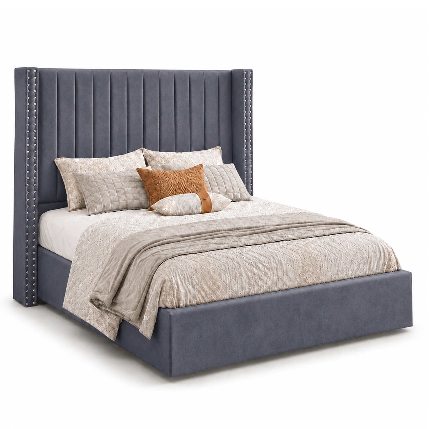 CAMA TAPIZADA LISTÓN CON TACHUELAS LEMUEBLE 1.5 PLZ GRIS - 2