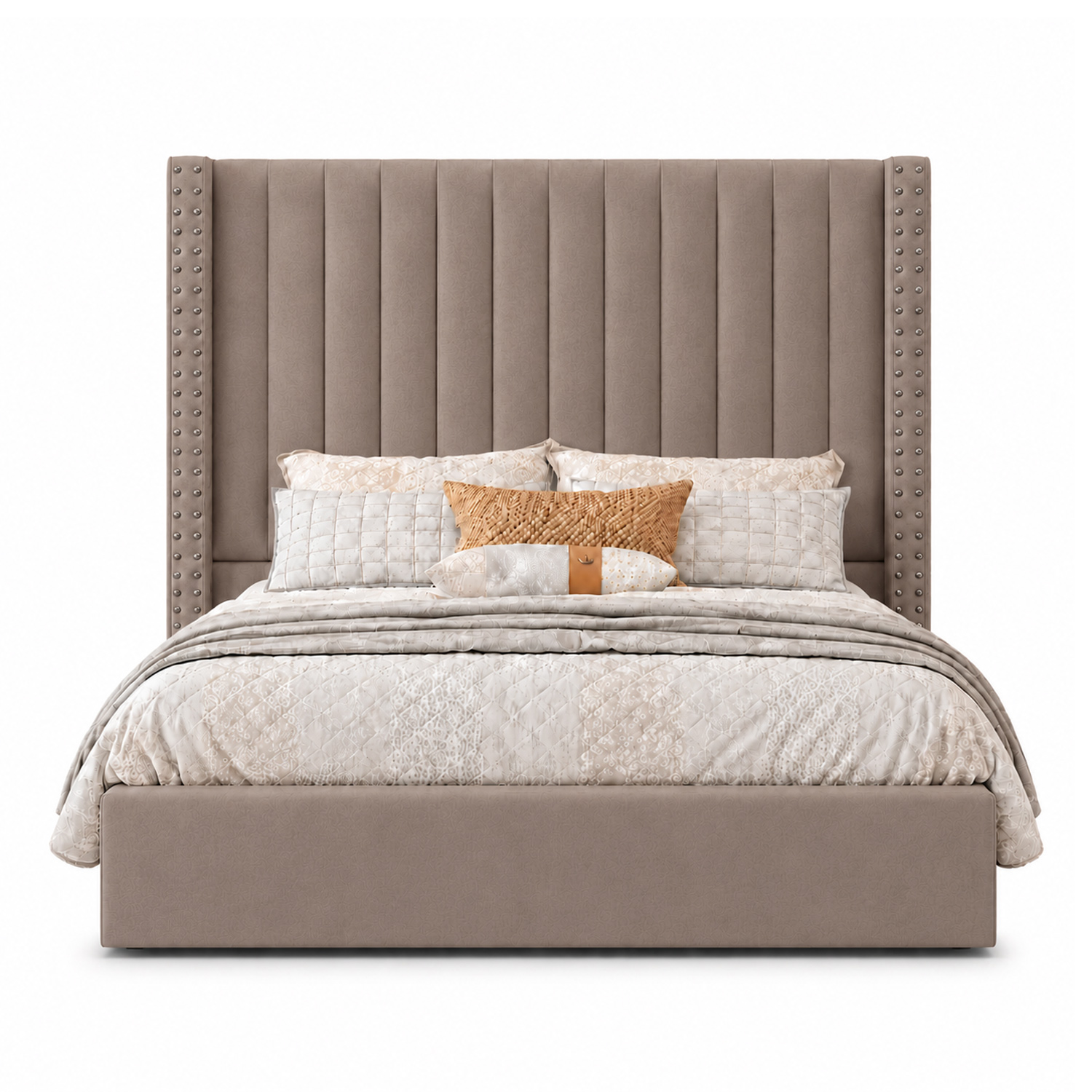 CAMA TAPIZADA LISTÓN CON TACHUELAS LEMUEBLE 1.5 PLZ CAMEL - 1