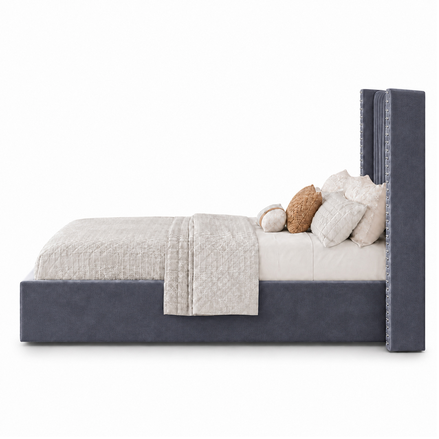 CAMA TAPIZADA LISTÓN CON TACHUELAS LEMUEBLE 2 PLAZAS GRIS - 3