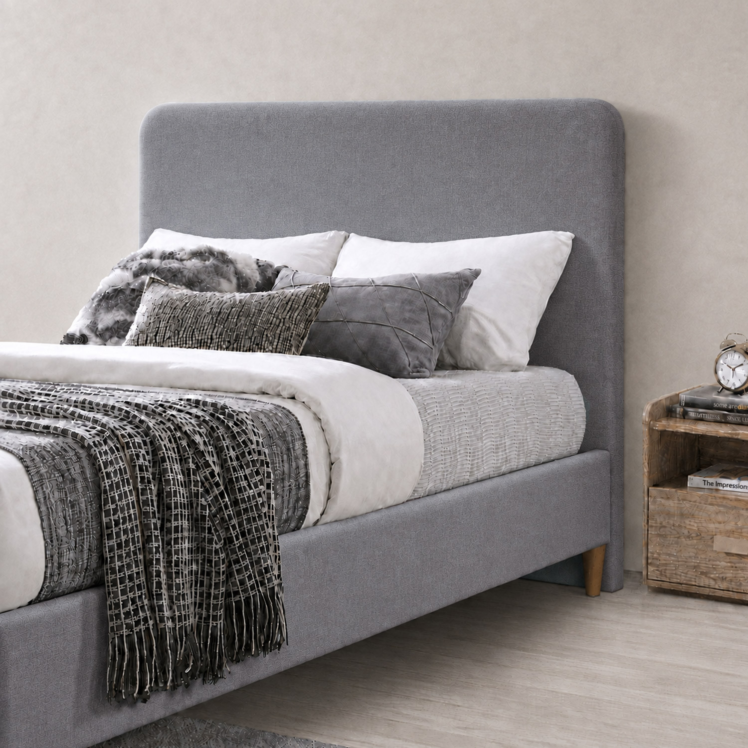 CAMA LEMUEBLE TAPIZADA LISA CURVO QUEEN - 3