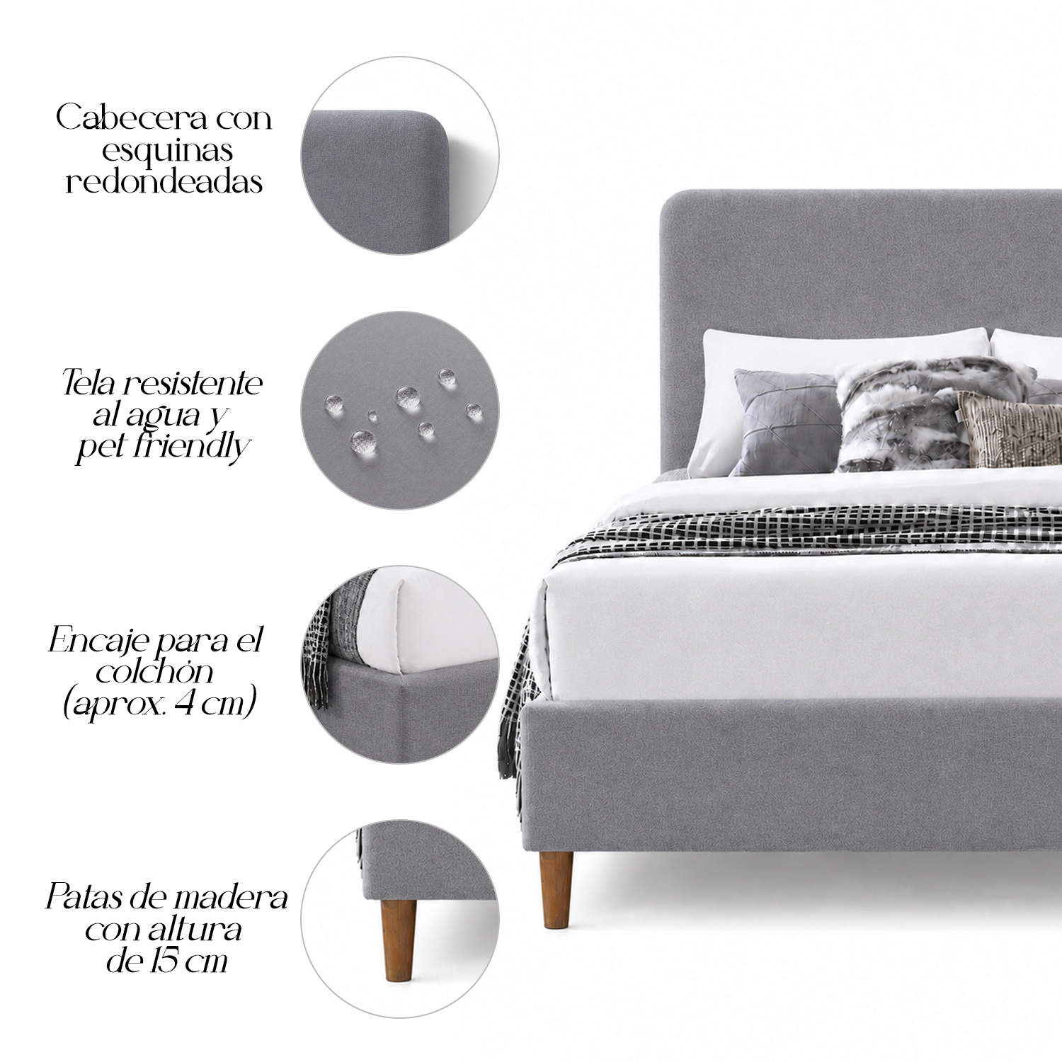 CAMA LEMUEBLE TAPIZADA LISA CURVO QUEEN - 5