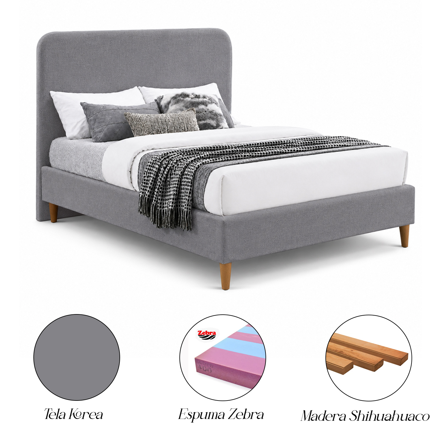 CAMA LEMUEBLE TAPIZADA LISA CURVO QUEEN - 6