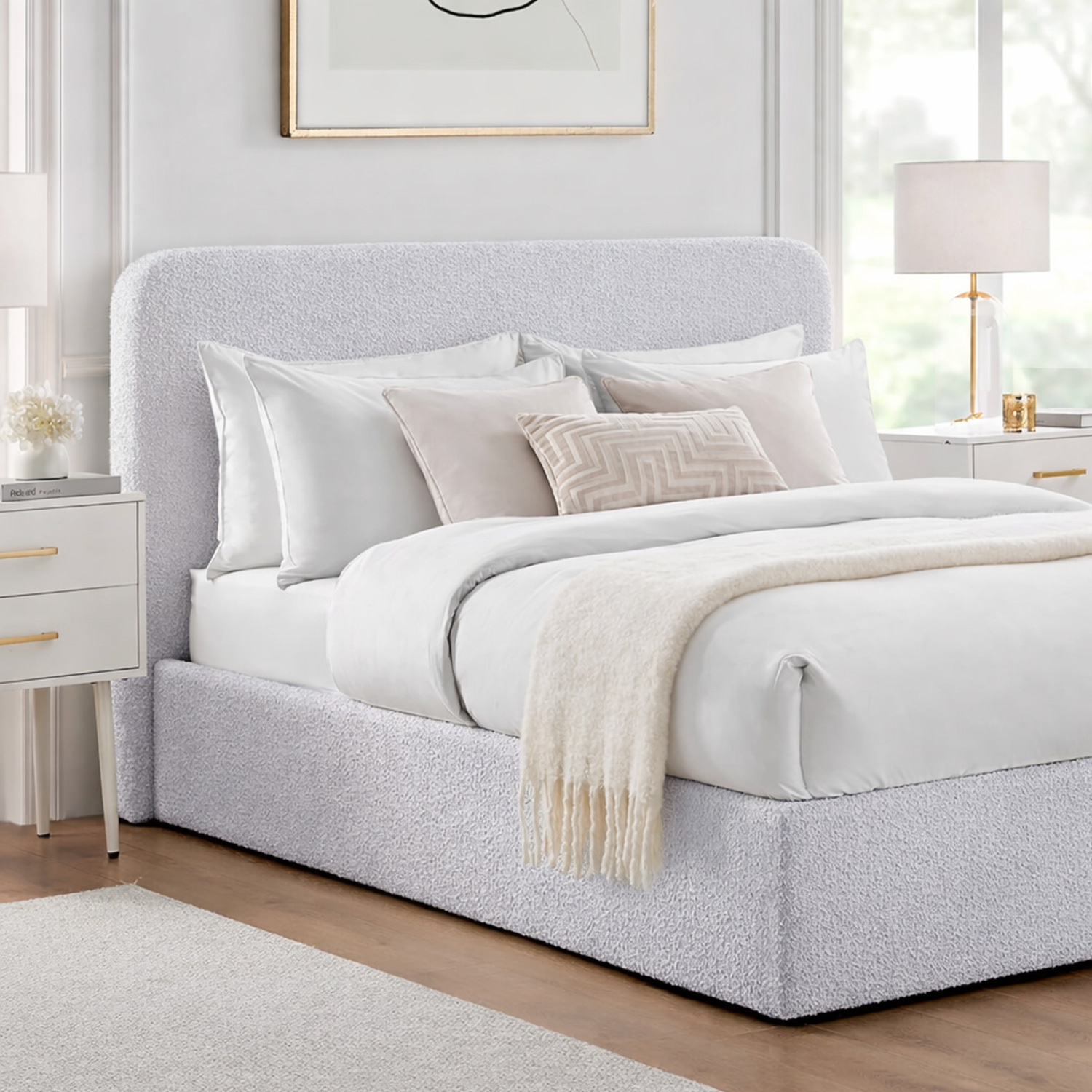 CAMA TAPIZADA CALIFORNIA CURVO PLATA 2 PLAZAS - 2