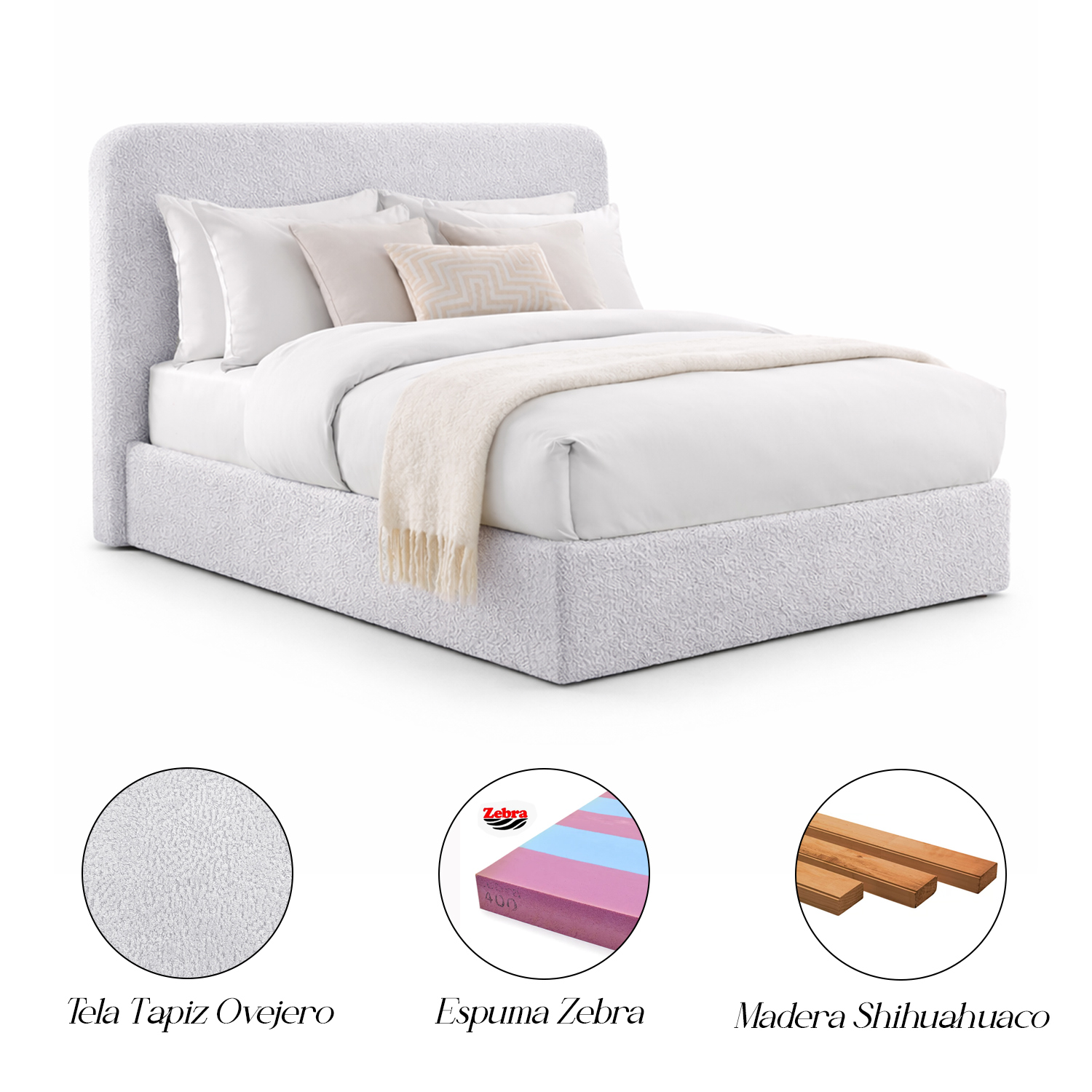 CAMA TAPIZADA CALIFORNIA CURVO PLATA 2 PLAZAS - 5