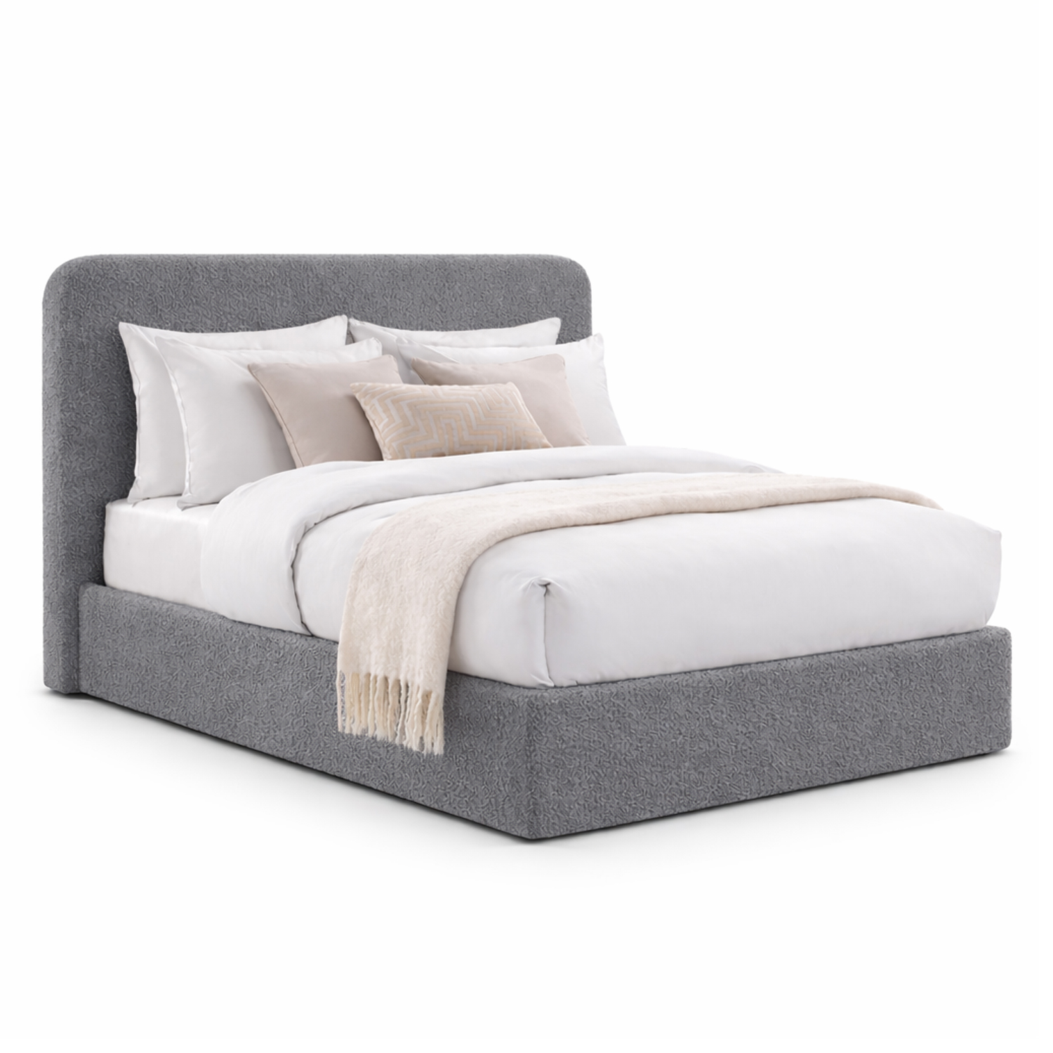 CAMA TAPIZADA CALIFORNIA CURVO GRIS 1.5 PLZ - 1