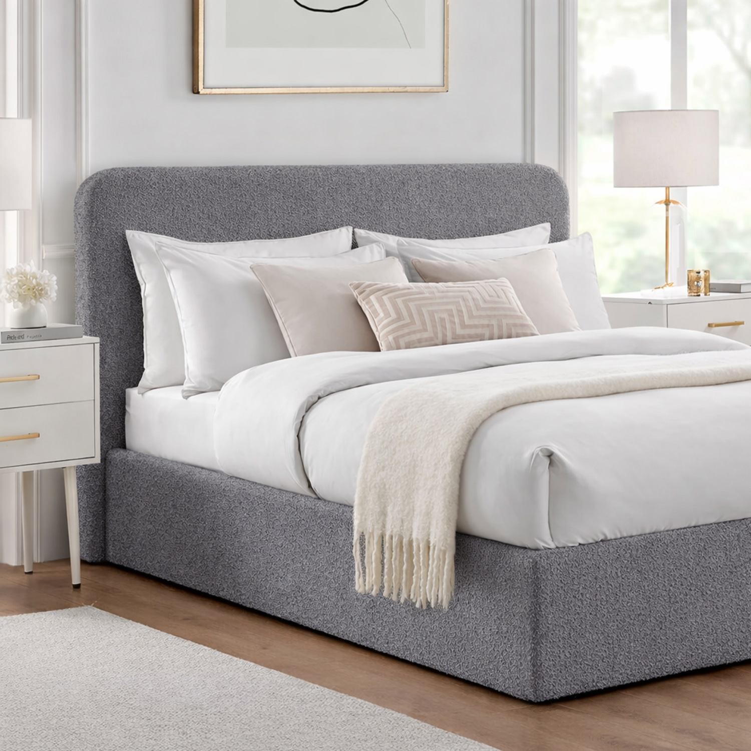 CAMA TAPIZADA CALIFORNIA CURVO GRIS QUEEN - 2