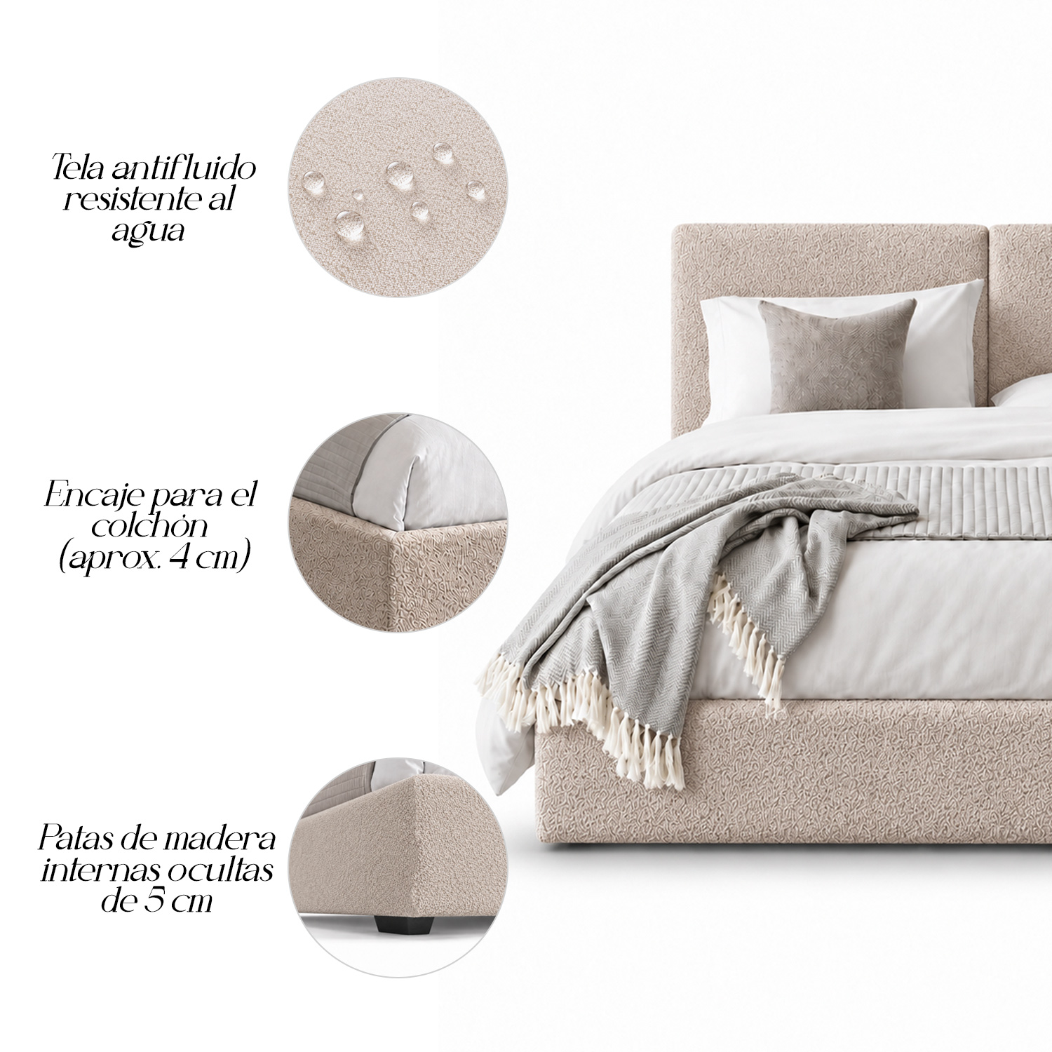 CAMA TAPIZADA CALIFORNIA COZZY CAMEL 1.5 PLZ - 5