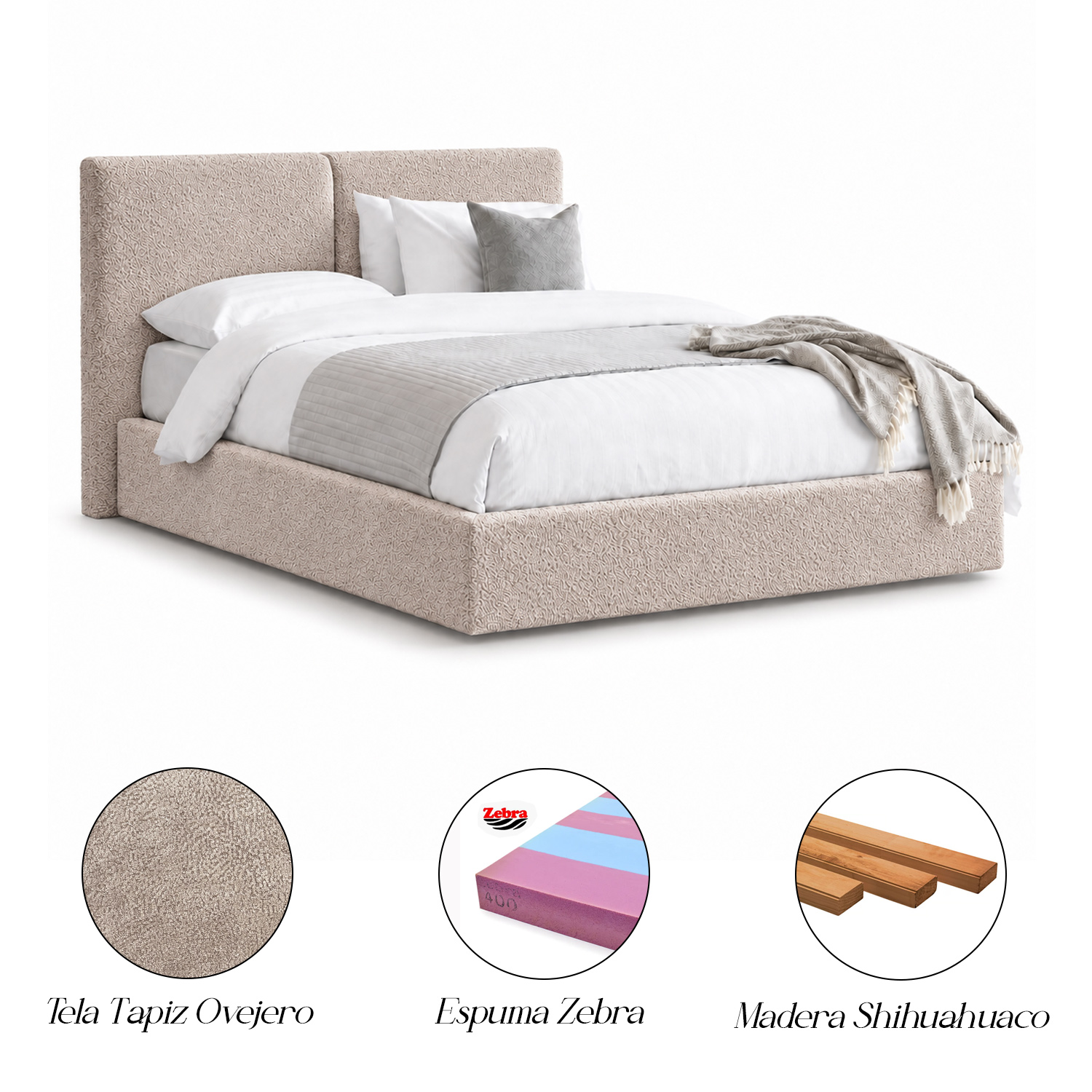 CAMA TAPIZADA CALIFORNIA COZZY CAMEL 1.5 PLZ - 6