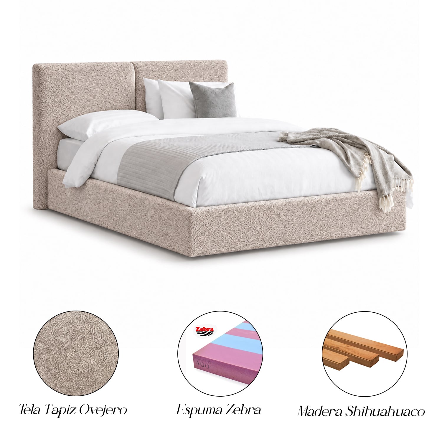 CAMA TAPIZADA CALIFORNIA COZZY CAMEL 2 PLAZAS - 6