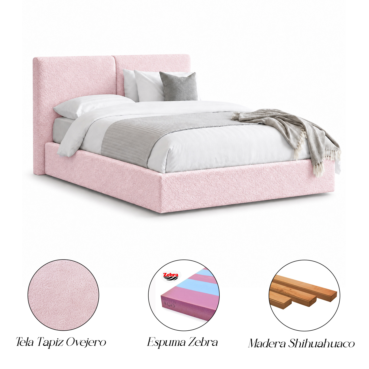 CAMA TAPIZADA CALIFORNIA COZZY ROSA 1.5 PLZ - 5