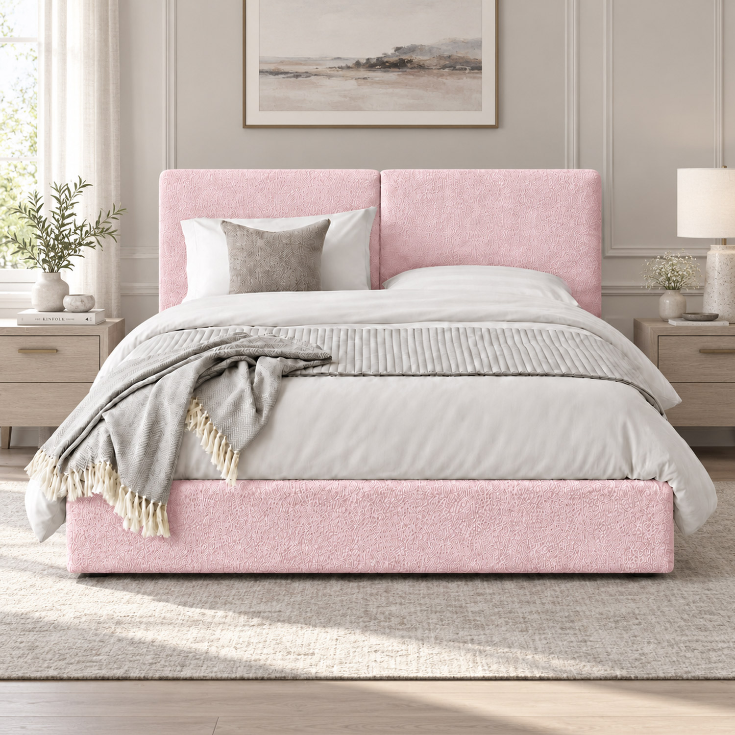 CAMA TAPIZADA CALIFORNIA COZZY ROSA 2 PLAZAS - 4