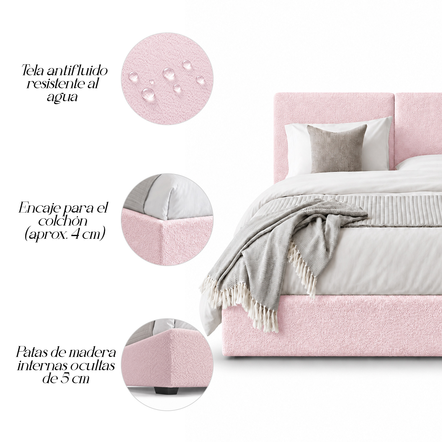 CAMA TAPIZADA CALIFORNIA COZZY ROSA QUEEN - 6