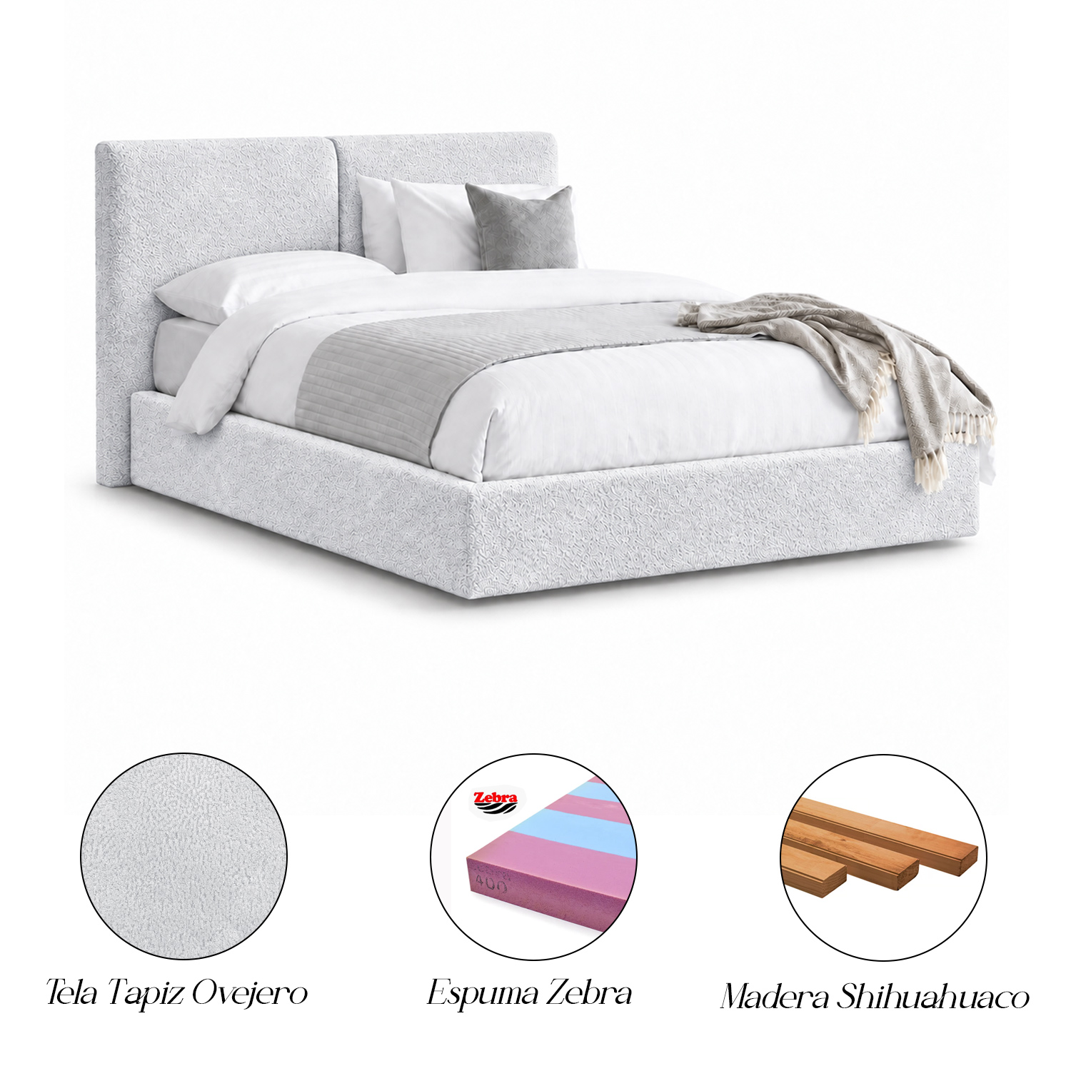 CAMA TAPIZADA CALIFORNIA COZZY PLATA 1.5 PLZ - 6