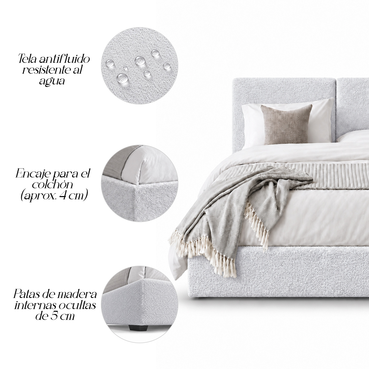 CAMA TAPIZADA CALIFORNIA COZZY PLATA QUEEN - 5