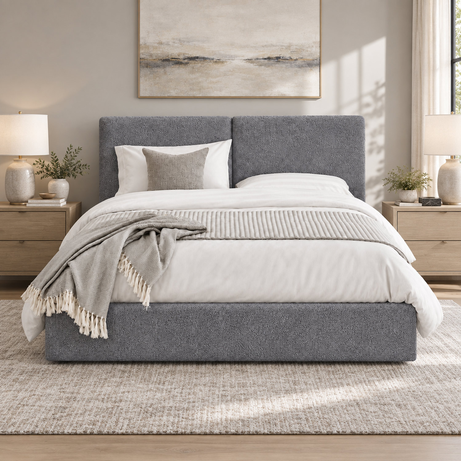 CAMA TAPIZADA CALIFORNIA COZZY GRIS 1.5 PLZ - 4