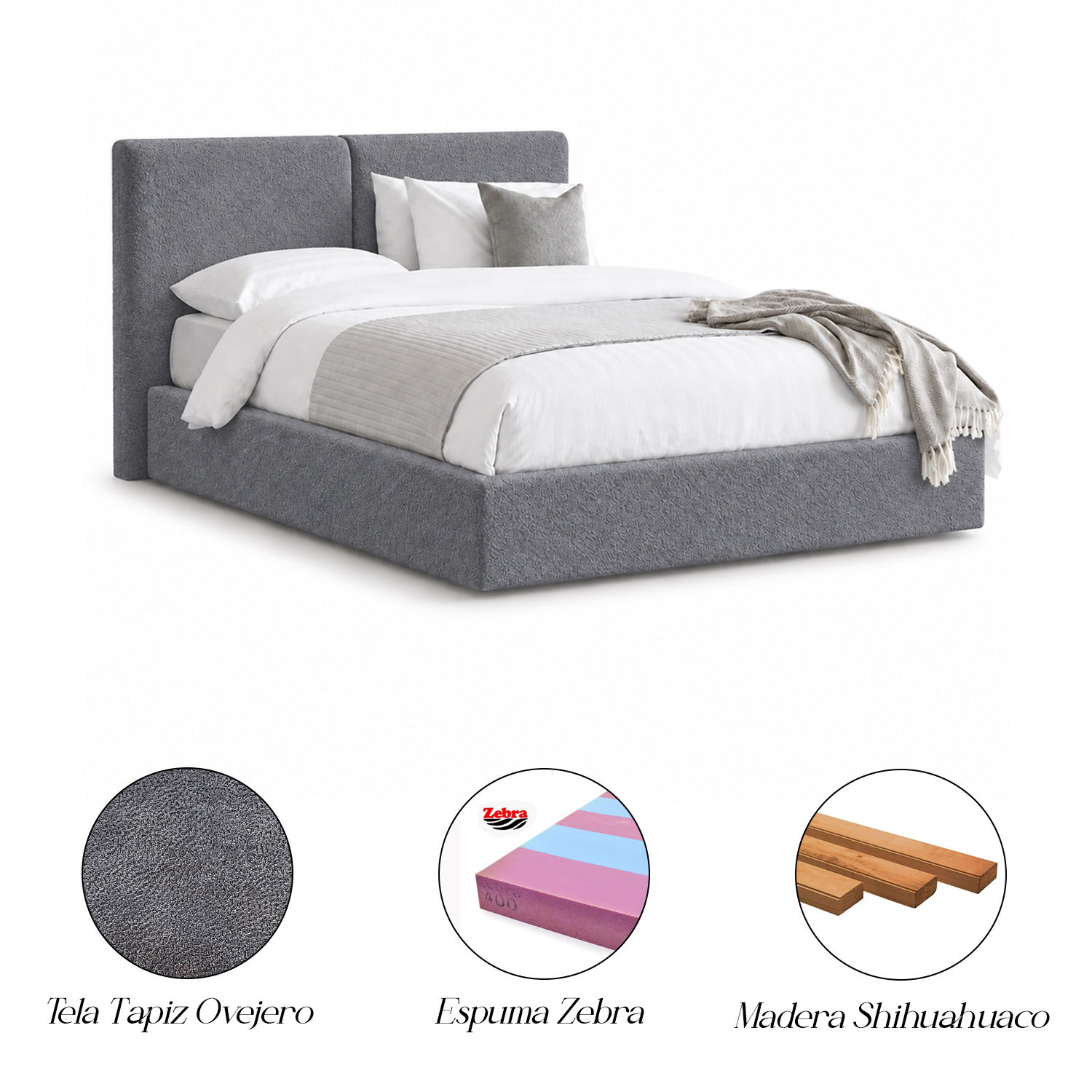 CAMA TAPIZADA CALIFORNIA COZZY GRIS QUEEN - 5
