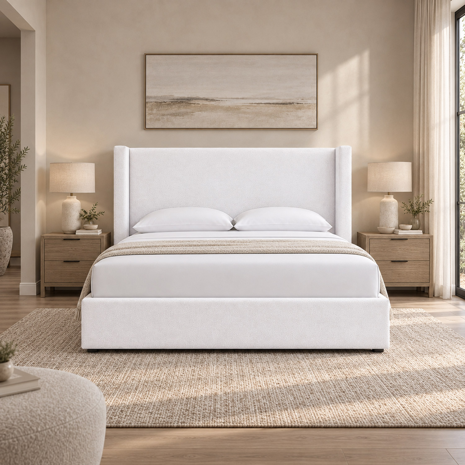 CAMA TAPIZADA LISA NAIA CRUDO QUEEN - 4