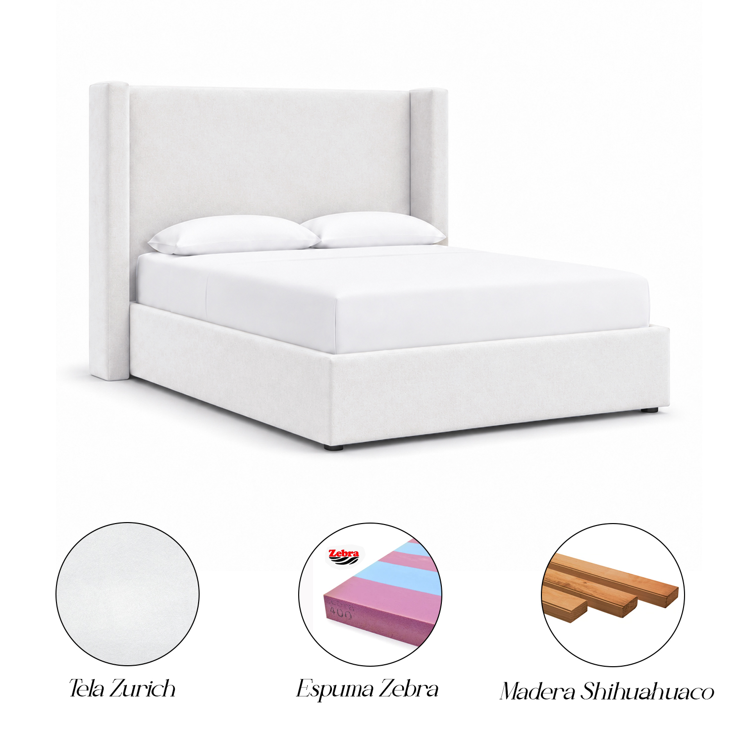 CAMA TAPIZADA LISA NAIA CRUDO QUEEN - 5
