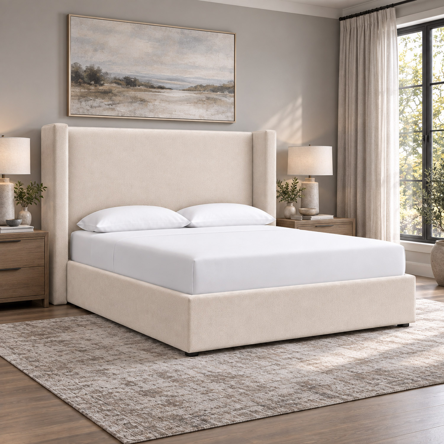 CAMA TAPIZADA LISA NAIA BEIGE QUEEN - 4